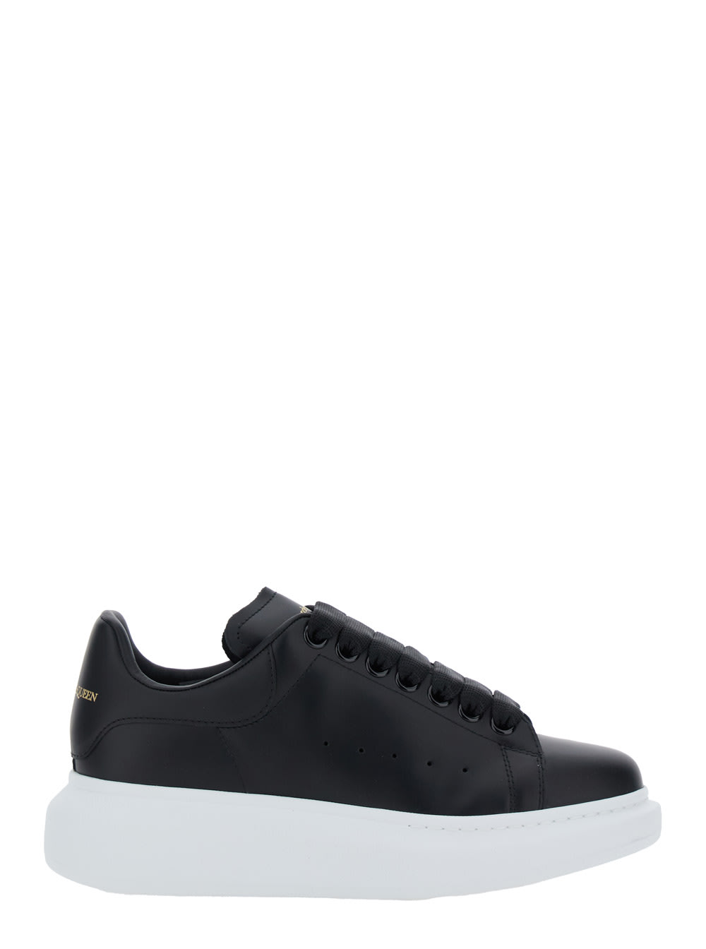 Alexander Mcqueen Black Low Top Sneakers With Logo Lettering On Tongue And Heel In Leather Woman