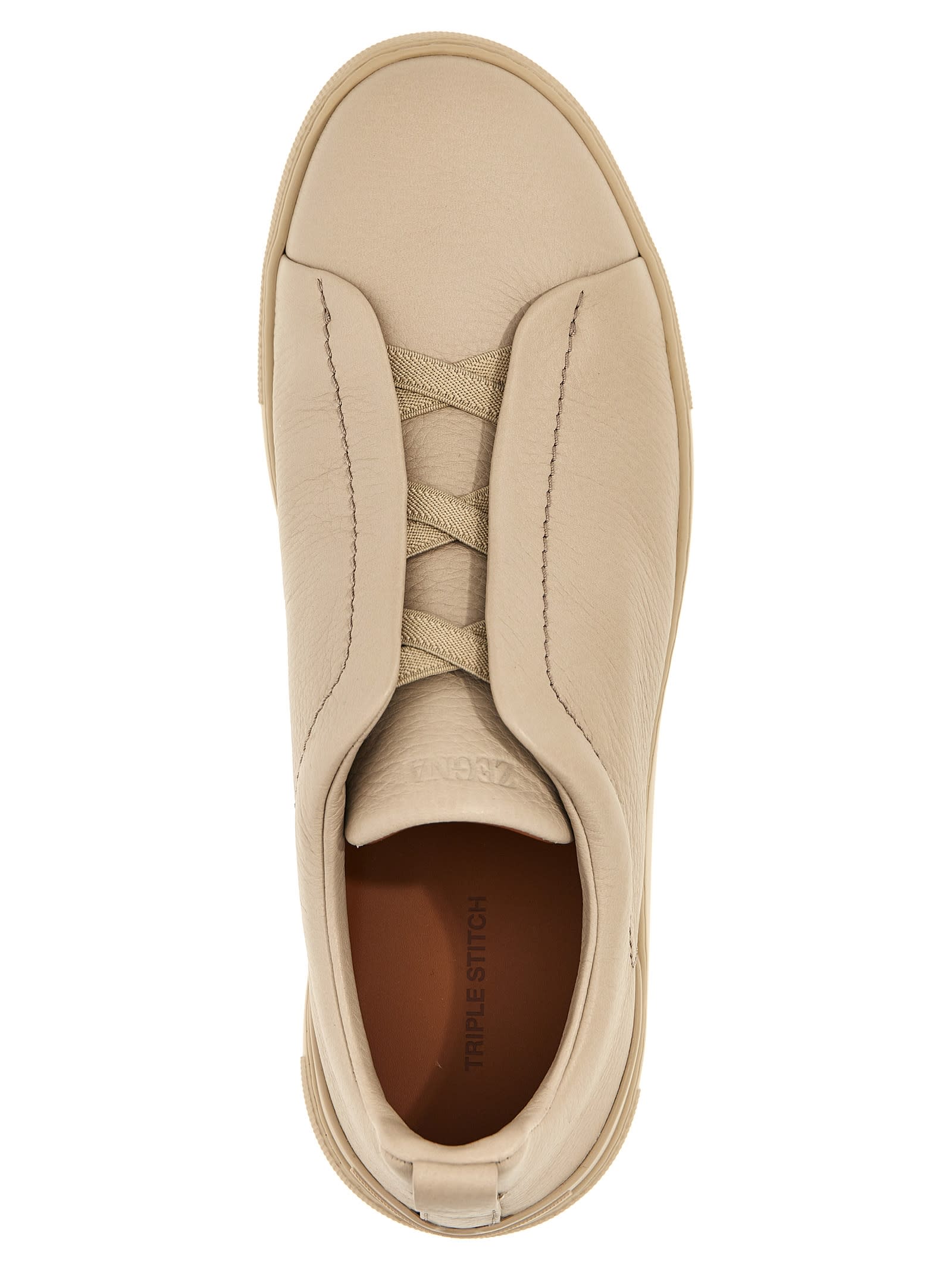 Shop Zegna Triple Stitch Sneakers In Beige