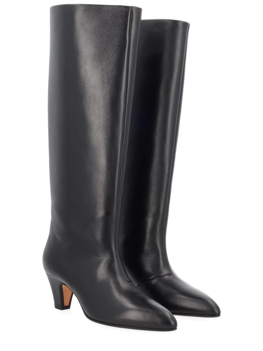 Bally Knee-high Leather Pointed Toe Mid Heel Boots In Black