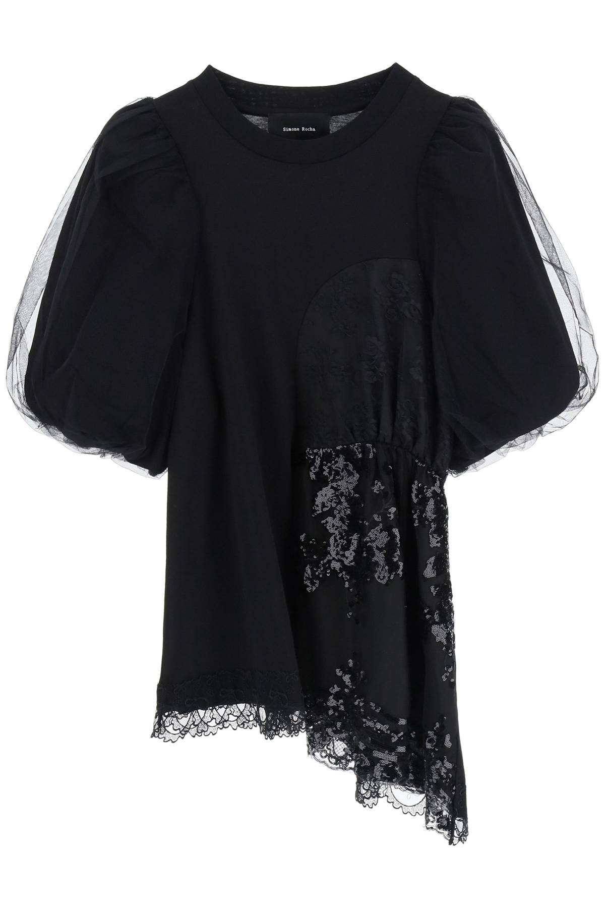Simone Rocha Puff Sleeves Cropped T-shirt With Lace