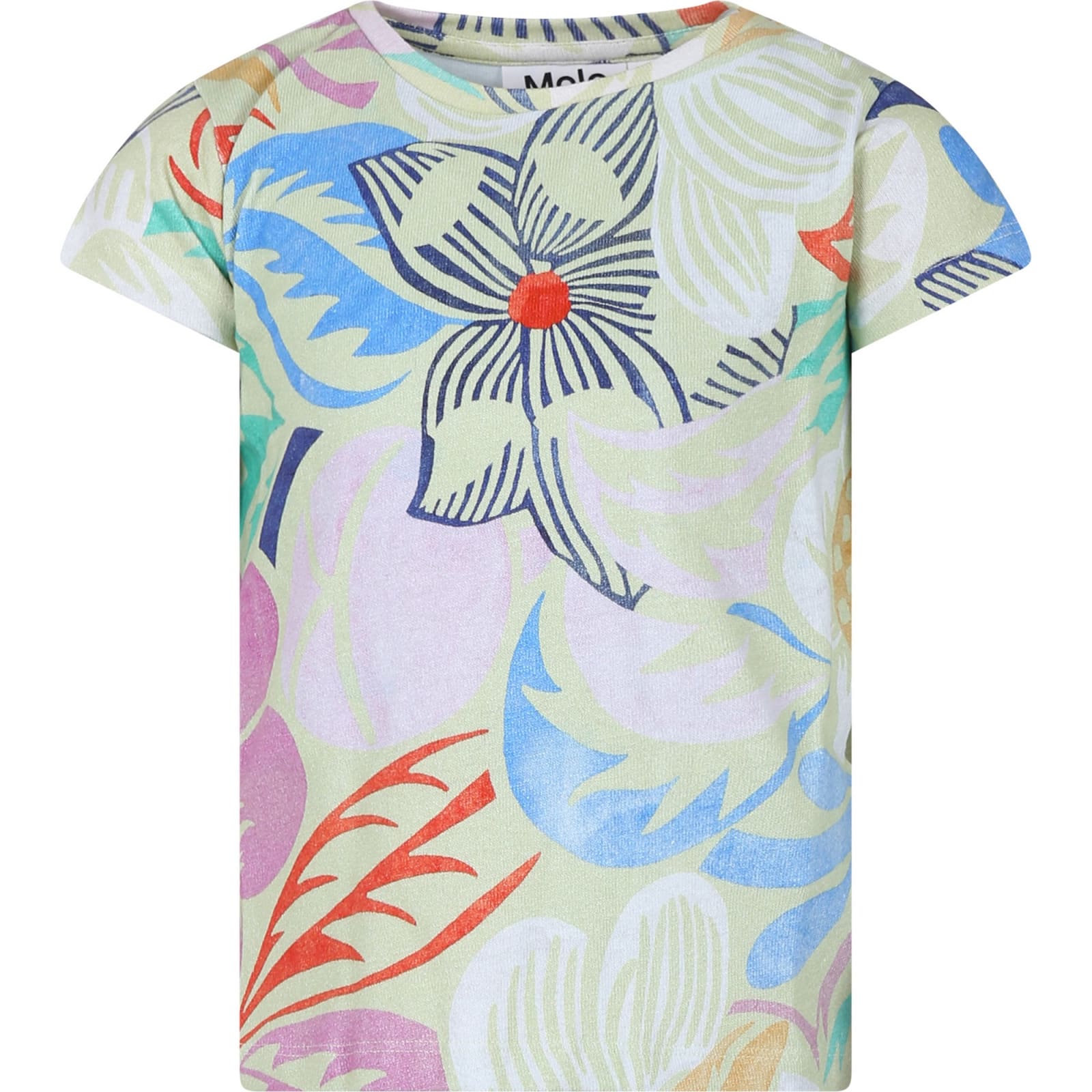 Molo Kids' Multicolor T-shirt For Girl With A Floral Pattern In Ivory