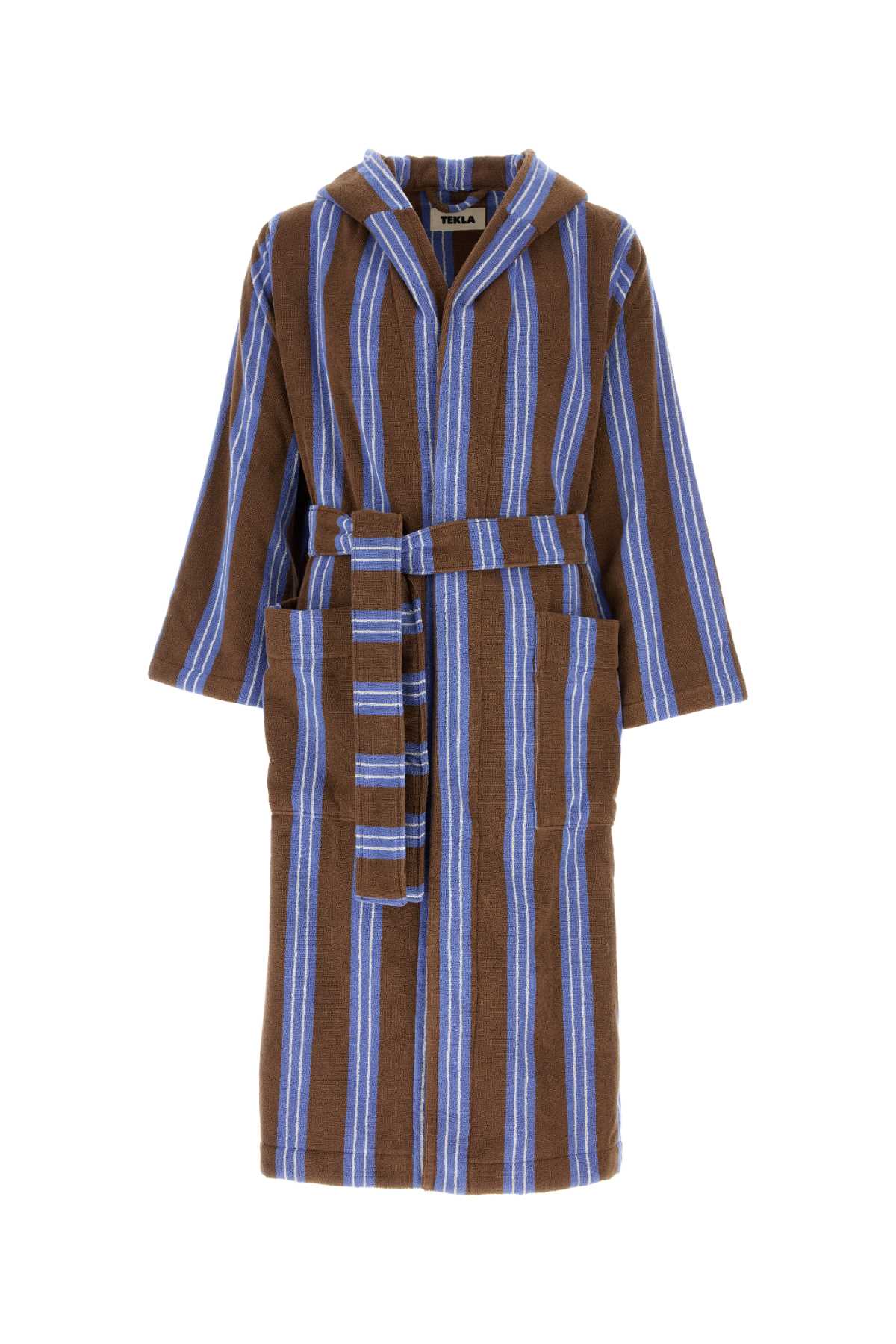 Tekla Embroidered Terry Fabric Bathrobe In Brown