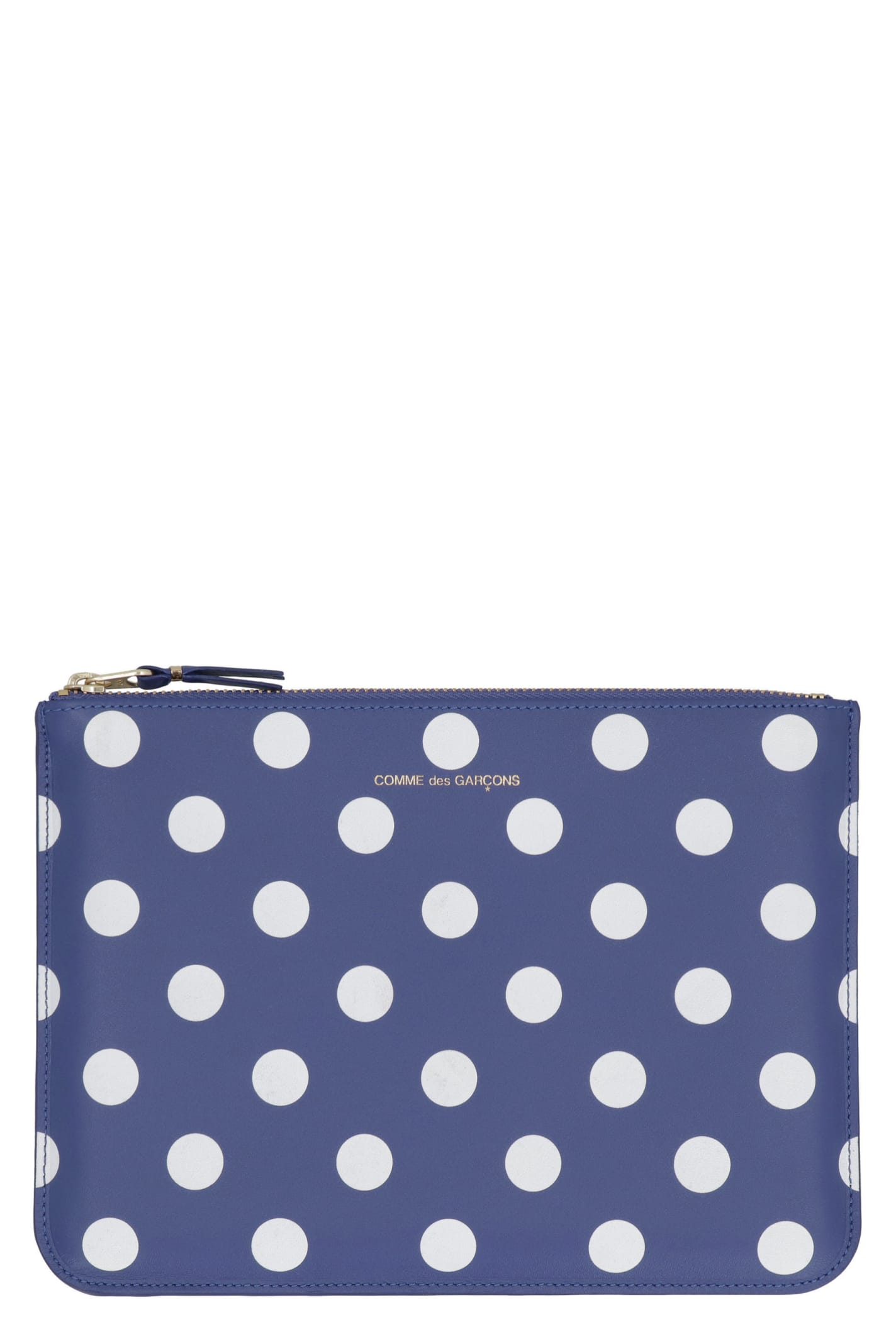 Comme Des Garçons Printed Leather Flat Pouch In Blue