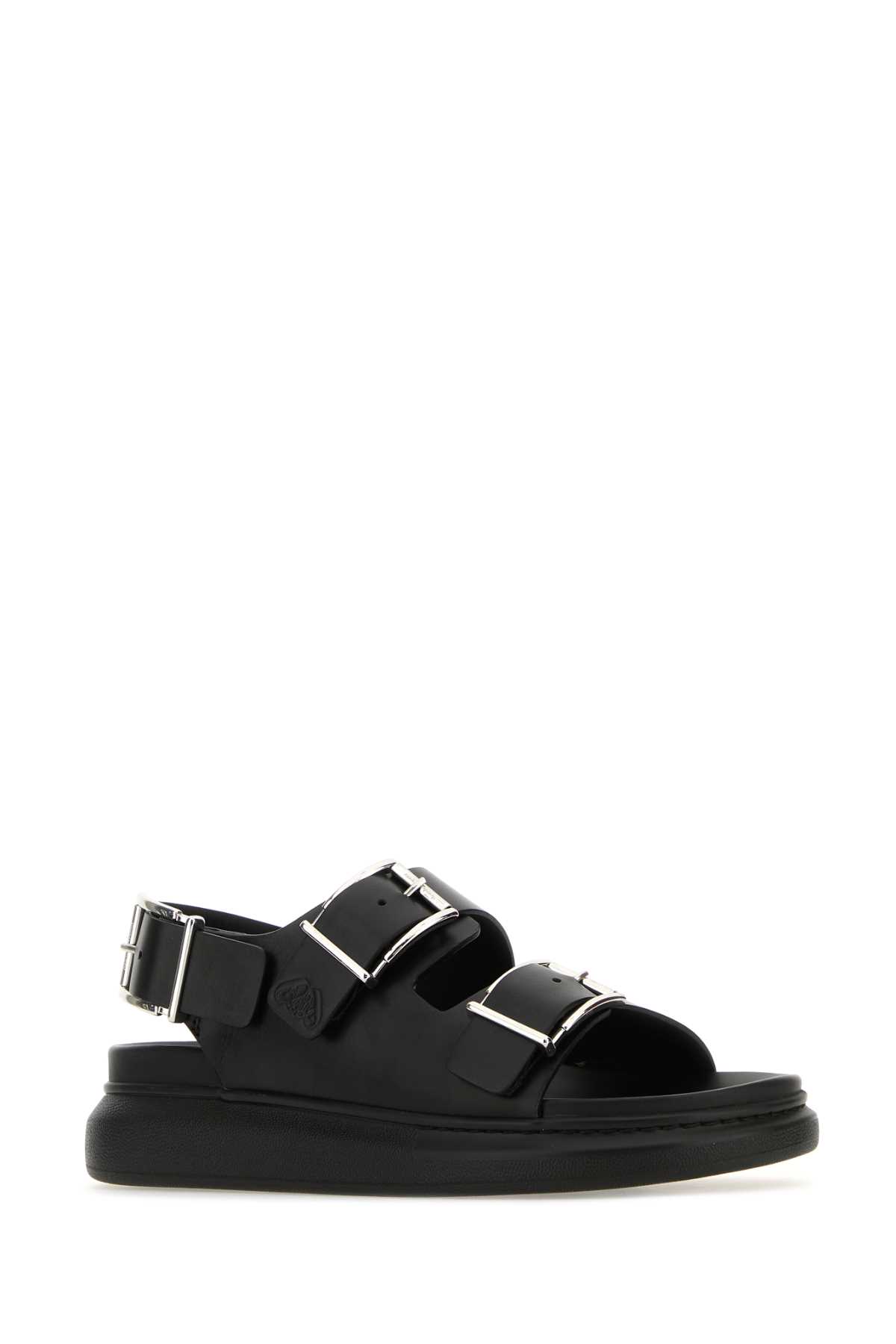 Shop Alexander Mcqueen Black Leather Sandals In Blacksilver