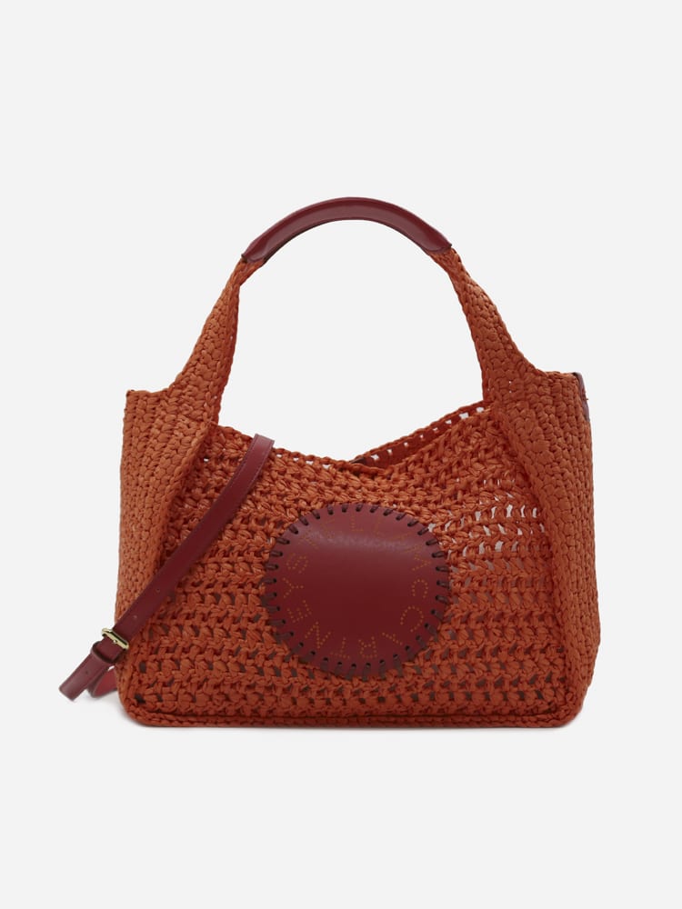 Stella McCartney Shoulder Bag With Woven Raffia Logo Patch