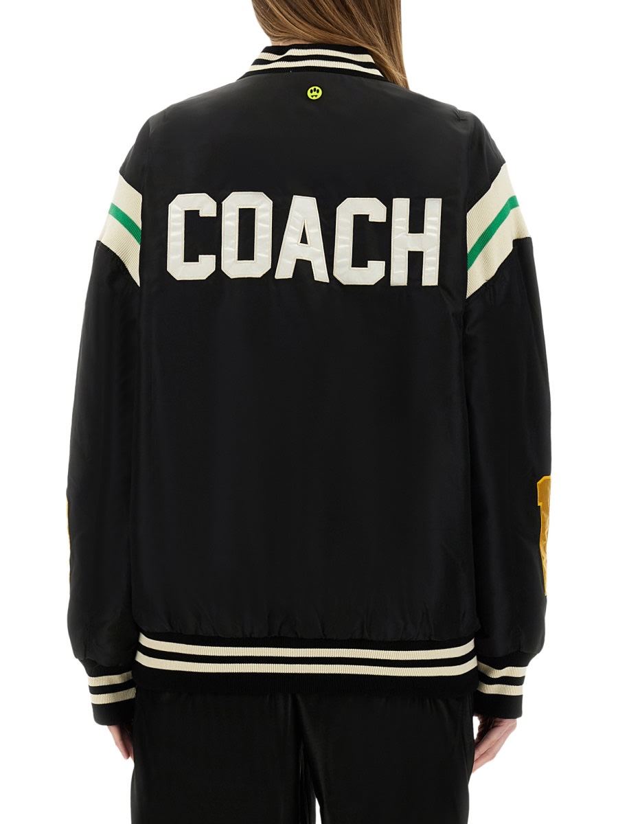 Barrow Graphic Back Satin Bomber Jacket In Black