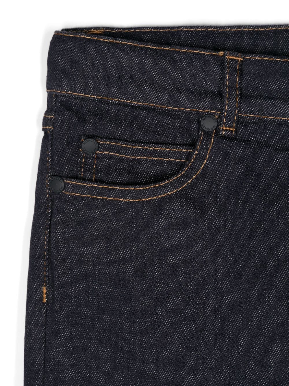 Shop Moncler Dark Blue Logoed Jeans