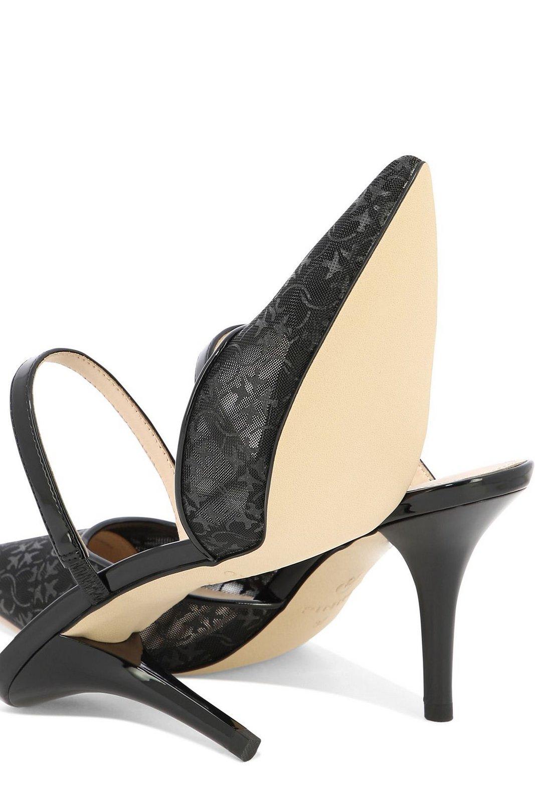 Shop Pinko Lucy Heeled Lace Mules In Black