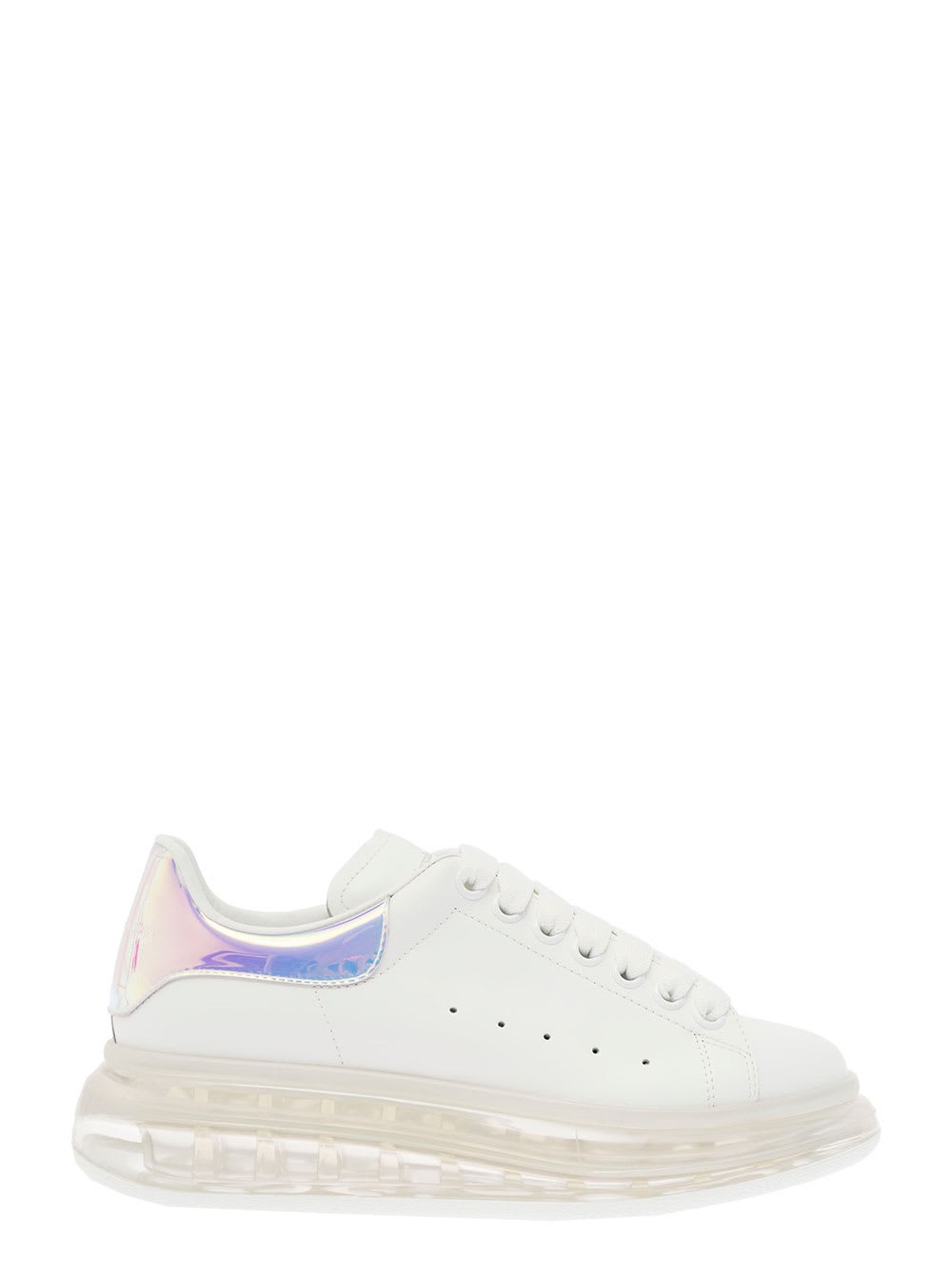 Alexander Mcqueen Womans Oversize White Leather Sneakers With Multicolor Heel Tab
