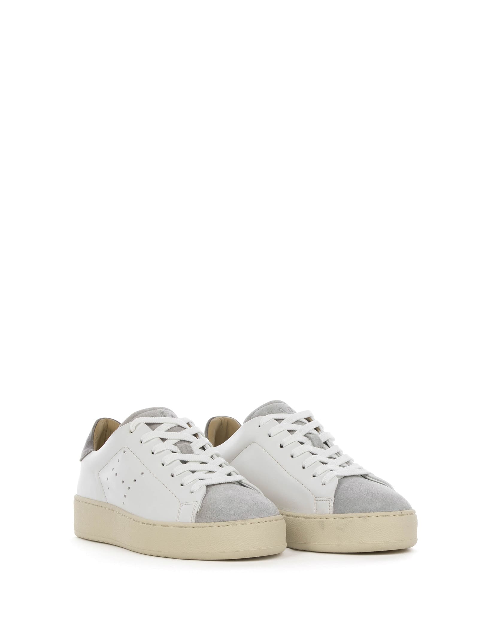 Hogan H672 Round Toe Lace-up Sneakers In Bianco Grigio