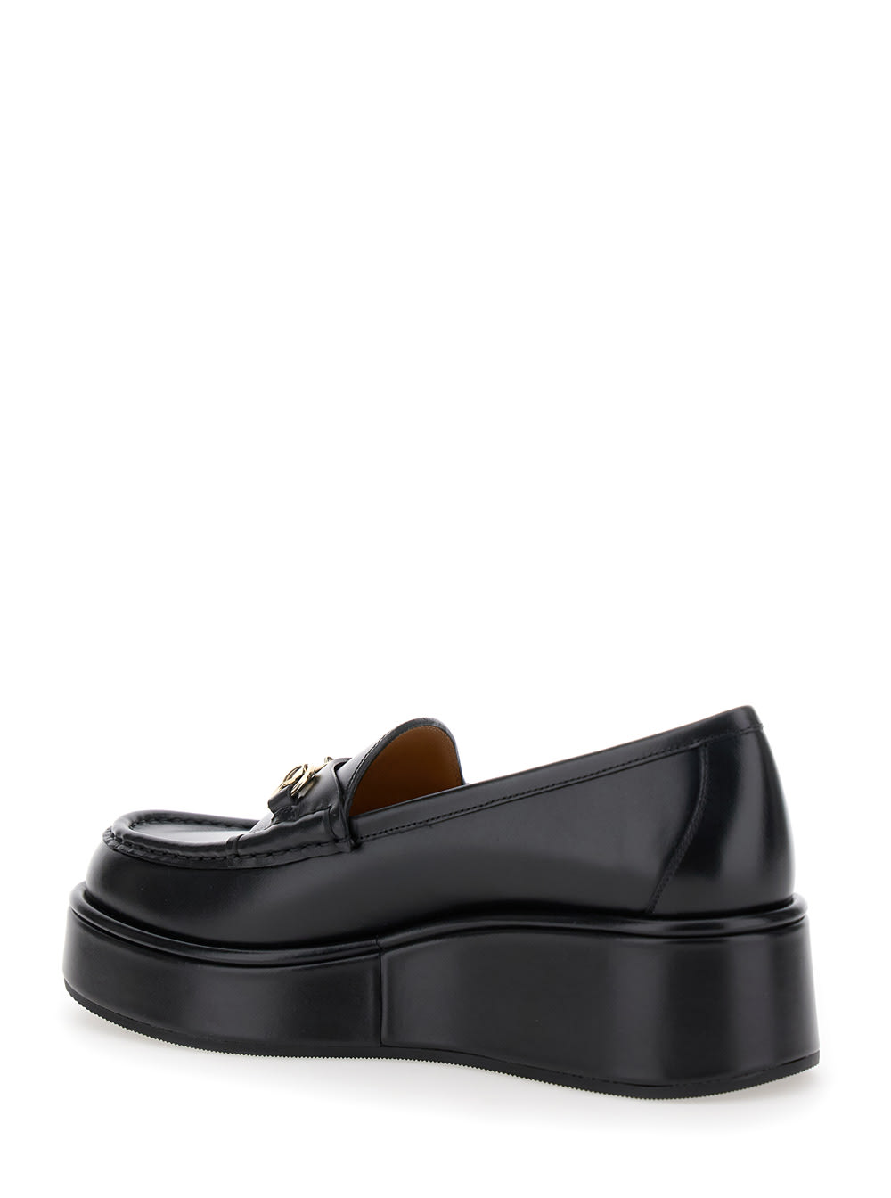 Gucci Black Loafers With Oversized Platform In Leather Woman In Animal Print