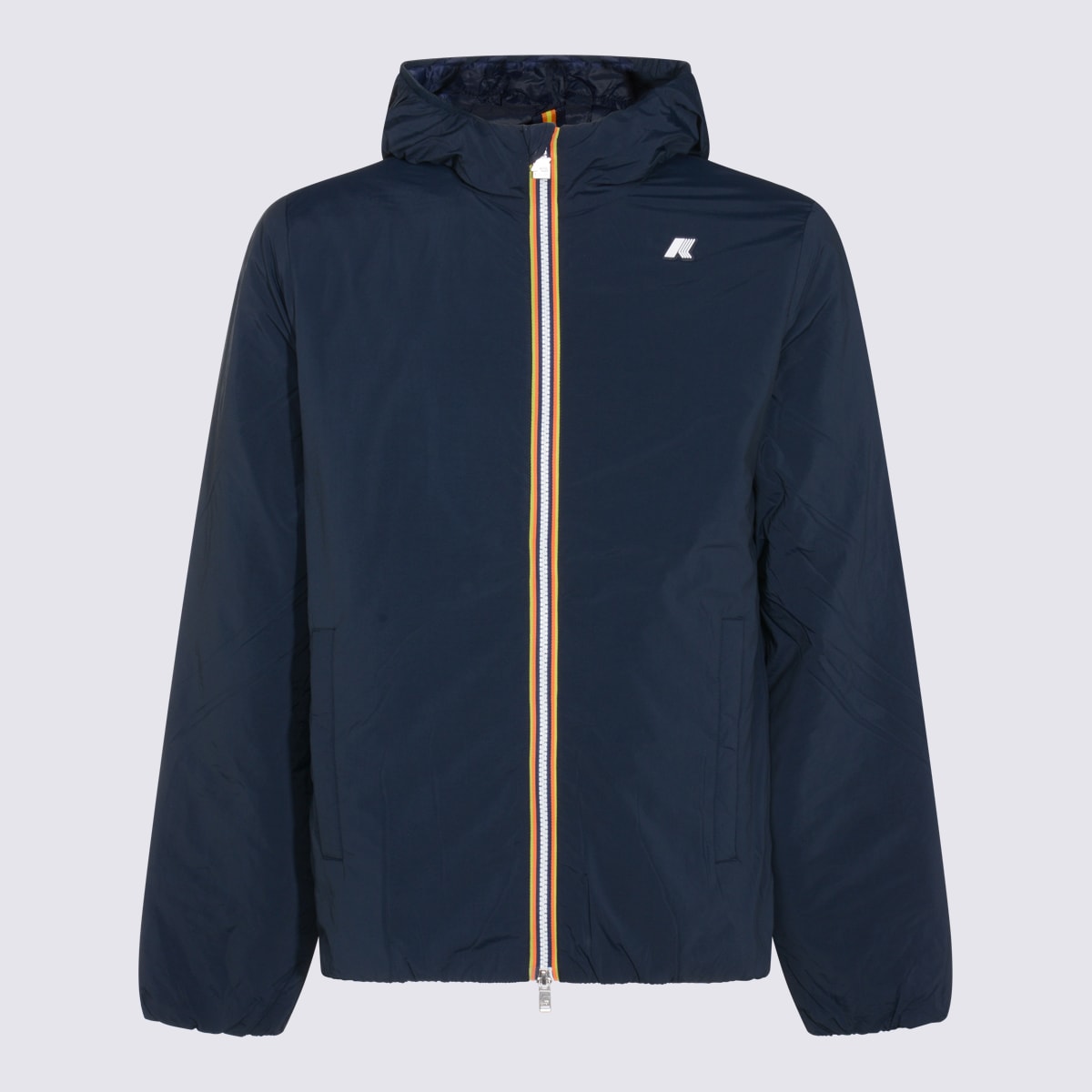 K-way Hooded Jacket With Side Pockets And Cuffs In Blue