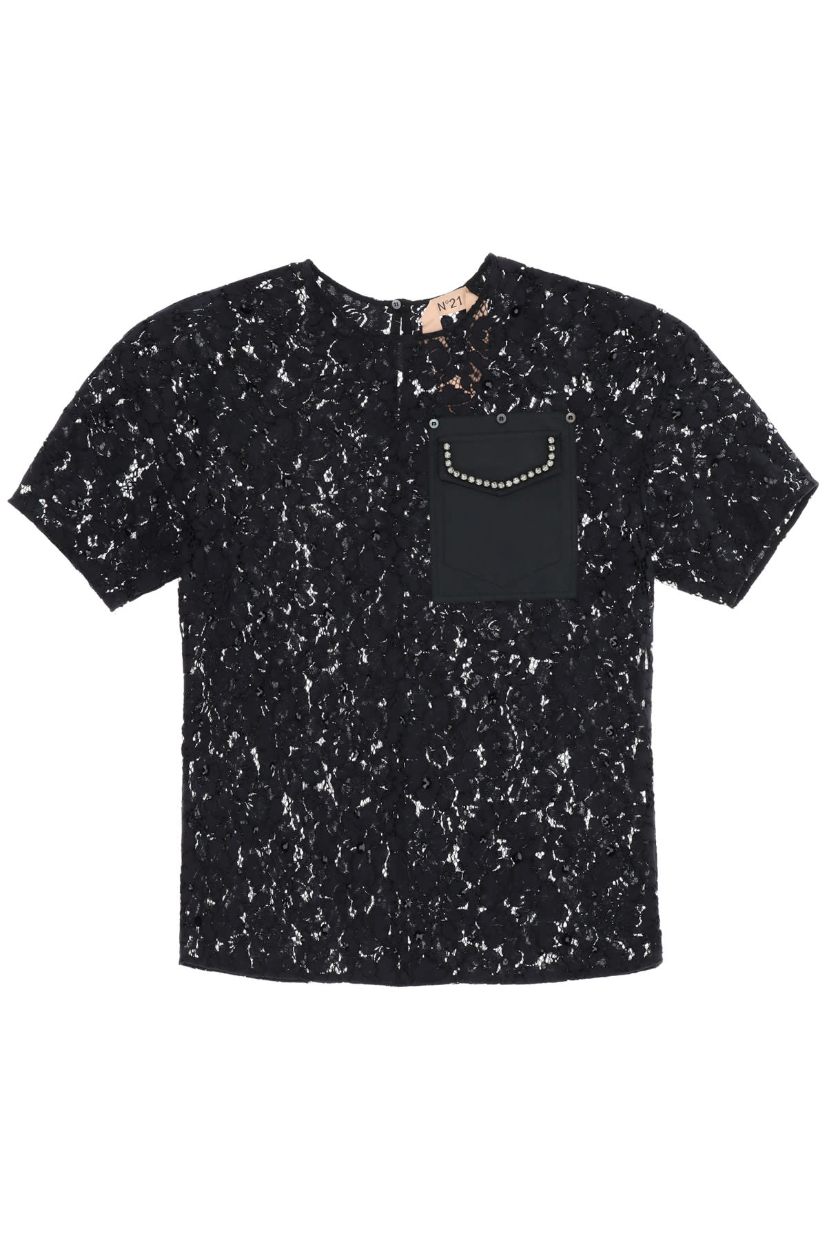 N.21 Lace Top With Pocket And Crystals