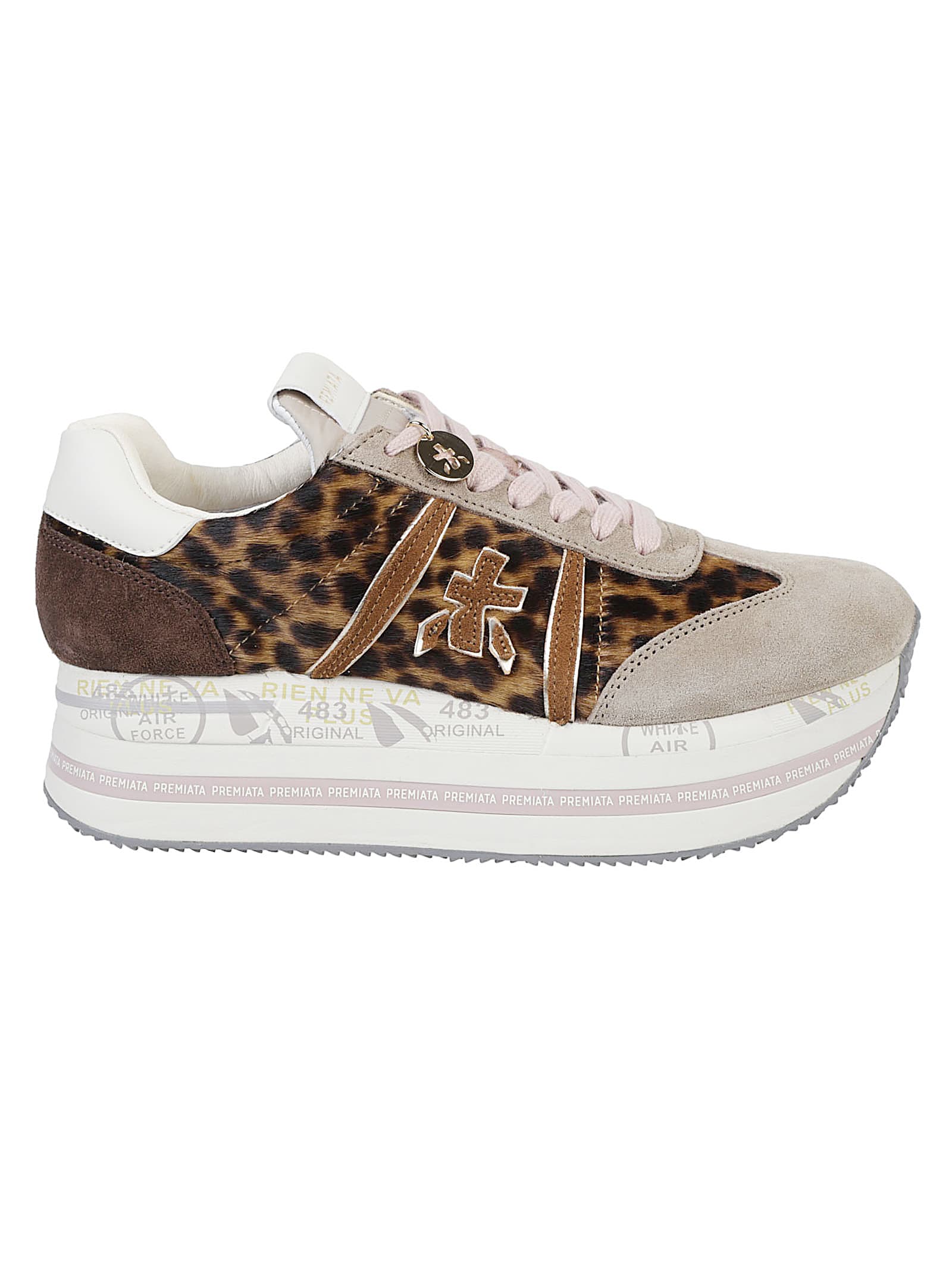 Premiata Animal Print Ponyskin Sneakers With Iconic Embossed Logo In Neutral