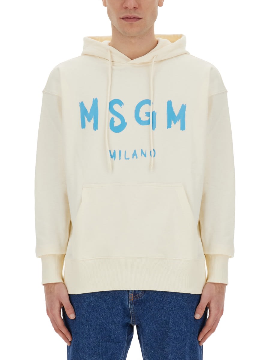 Shop Msgm Sweatshirt With Brushed Logo In White
