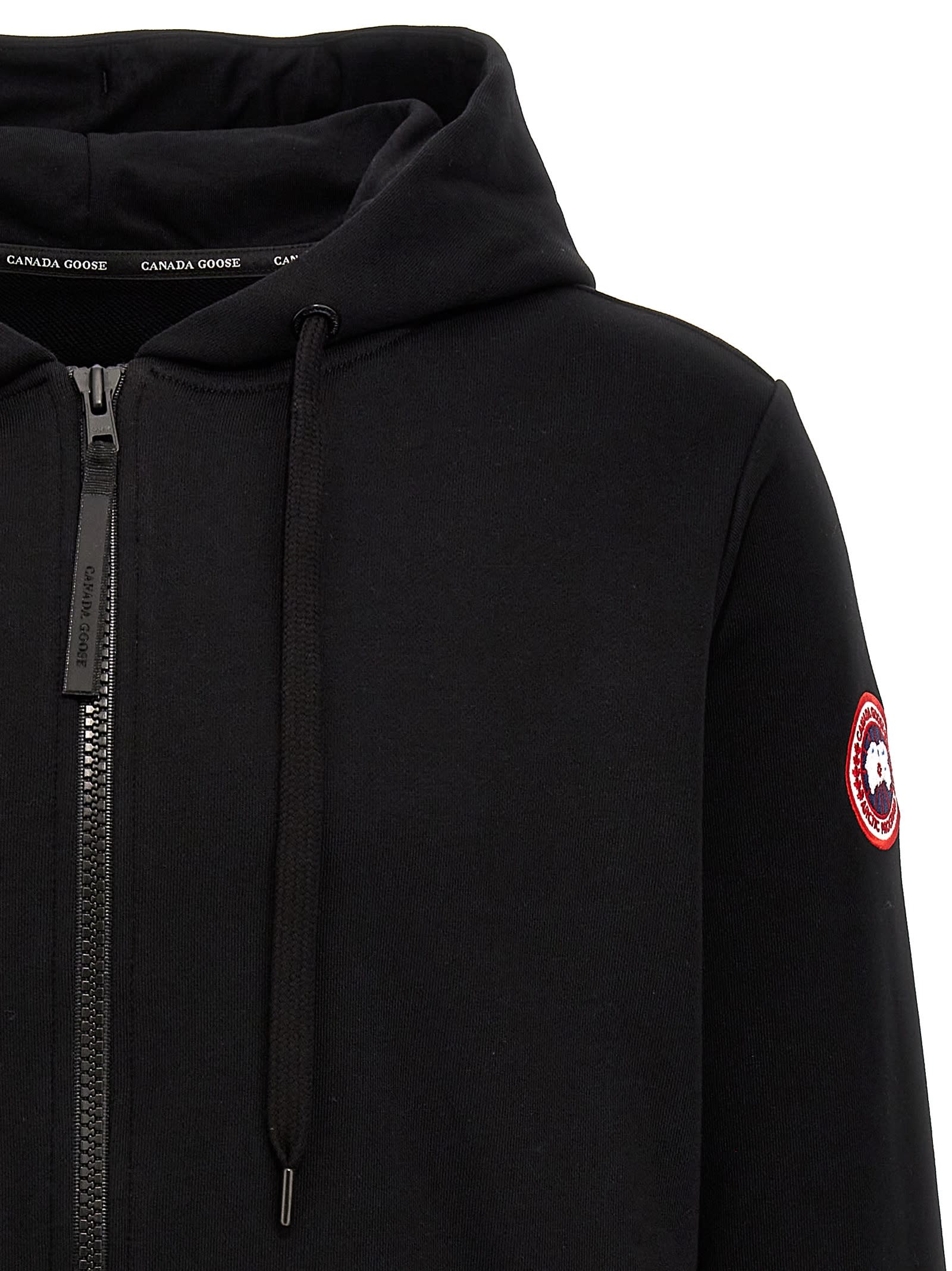 Canada Goose High Collar Black Full-zip Hoodie With Kangaroo Pocket In Black