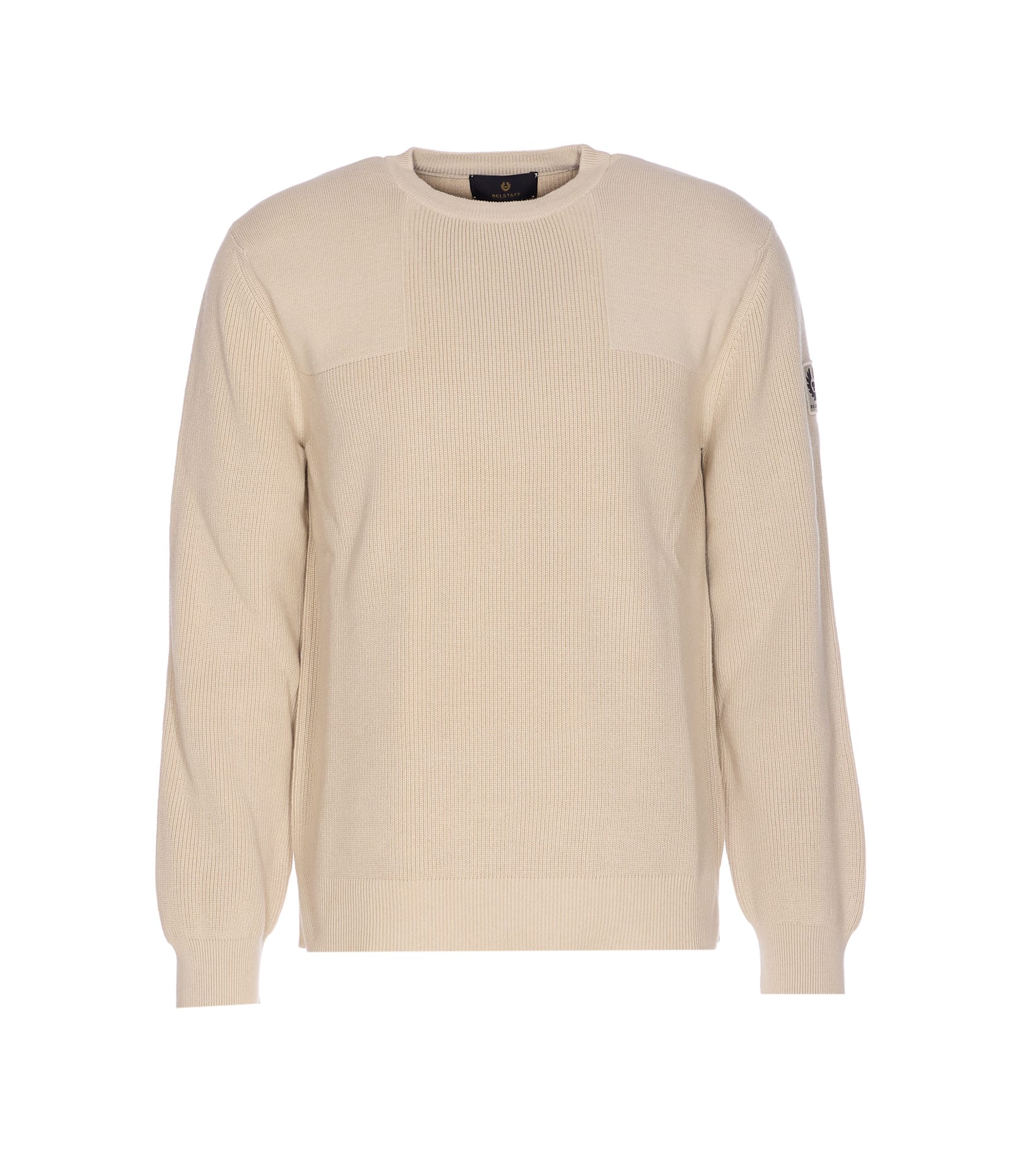 Belstaff Ribbed Crewneck Sweater Long Sleeves In Neutral