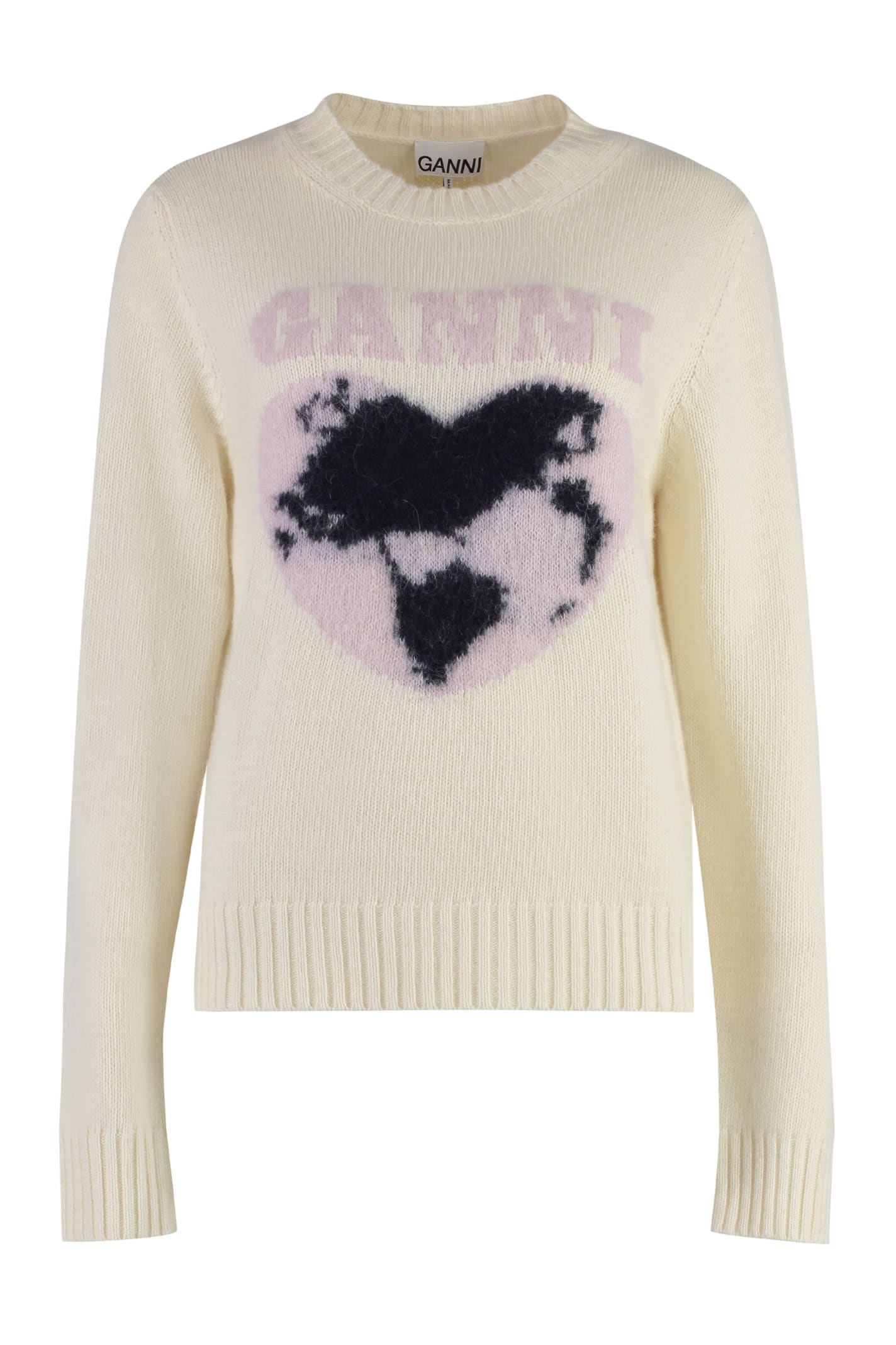 Shop Ganni Crew-neck Wool Sweater In Ivory