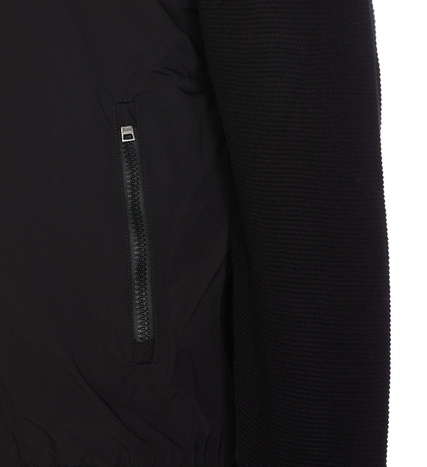 Shop Herno Knitted-panel Zip-up Cardigan In Black