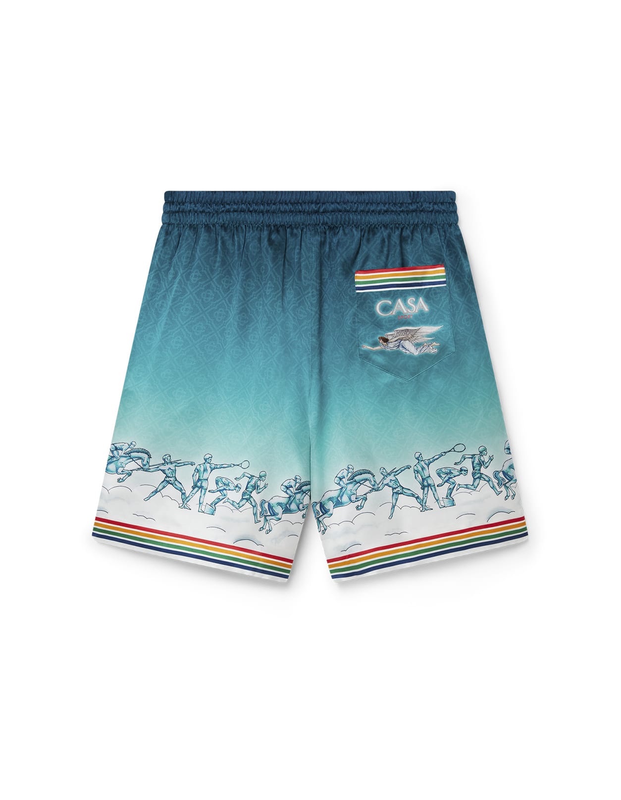 Shop Casablanca La Déesse Du Stade Silk Shorts In Blue