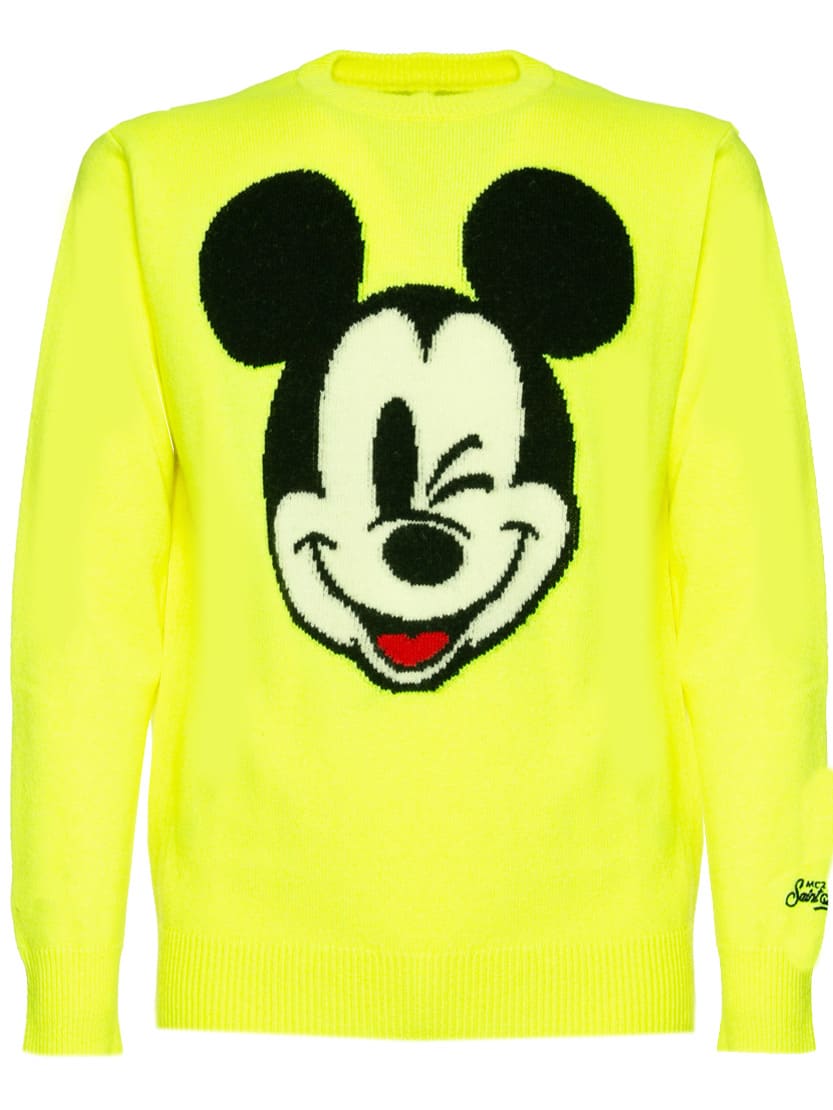 MC2 Saint Barth Fluo Yellow Man Sweater Mickey Mouse Print - Disney Special Edition ©