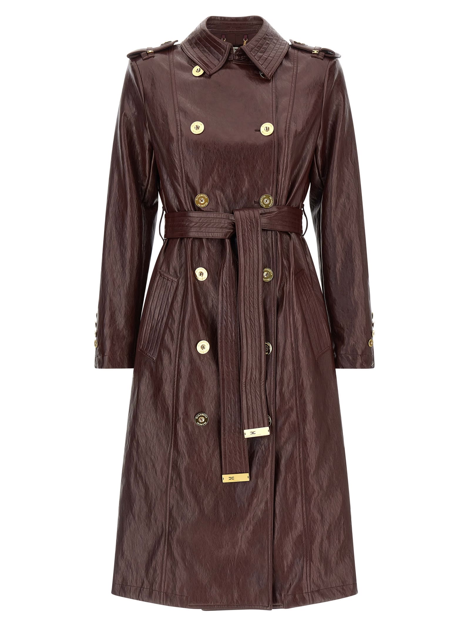 Elisabetta Franchi Craquelé Trench Coat Coats And Trench Coats Bordeaux In Brown