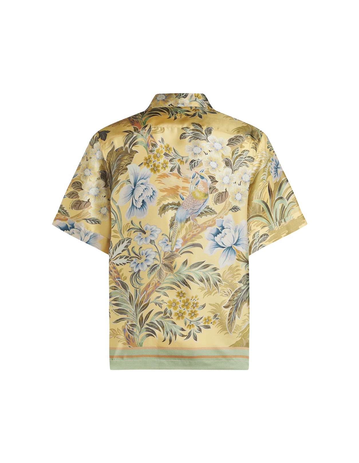 Shop Etro Yellow Printed Silk Bowling Shirt