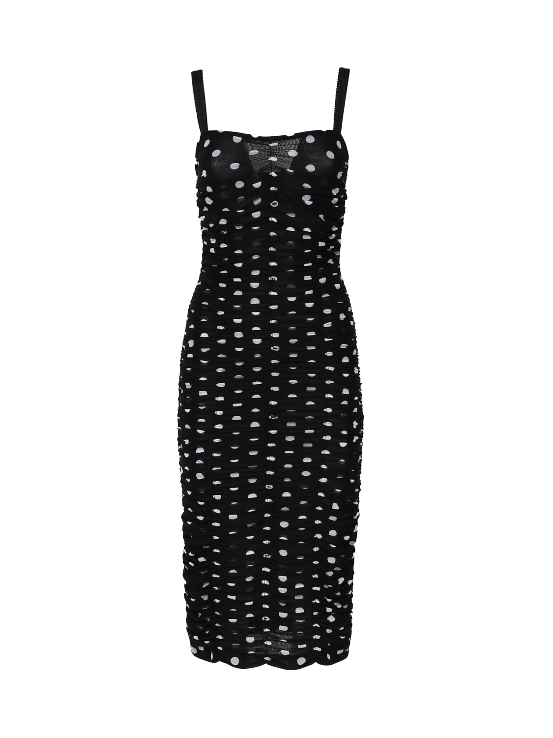 Shop Dolce & Gabbana Pois Midi Dress In Black