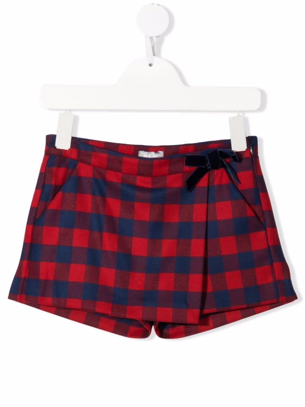 Il Gufo Kids Trouser Skirt With Red And Navy Blue Check Pattern