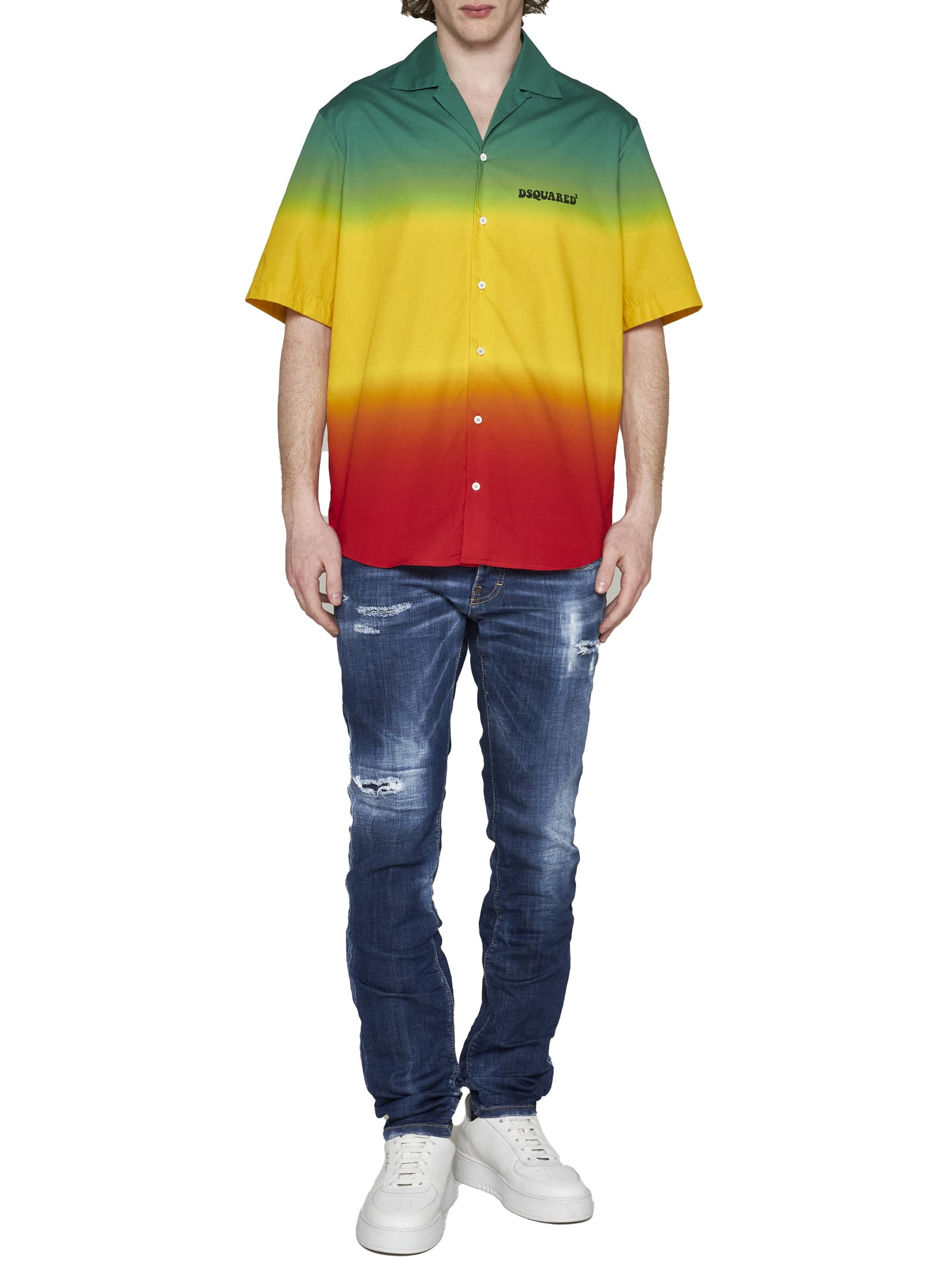 Dsquared2 Color-block Cotton Shirt In Multicolour