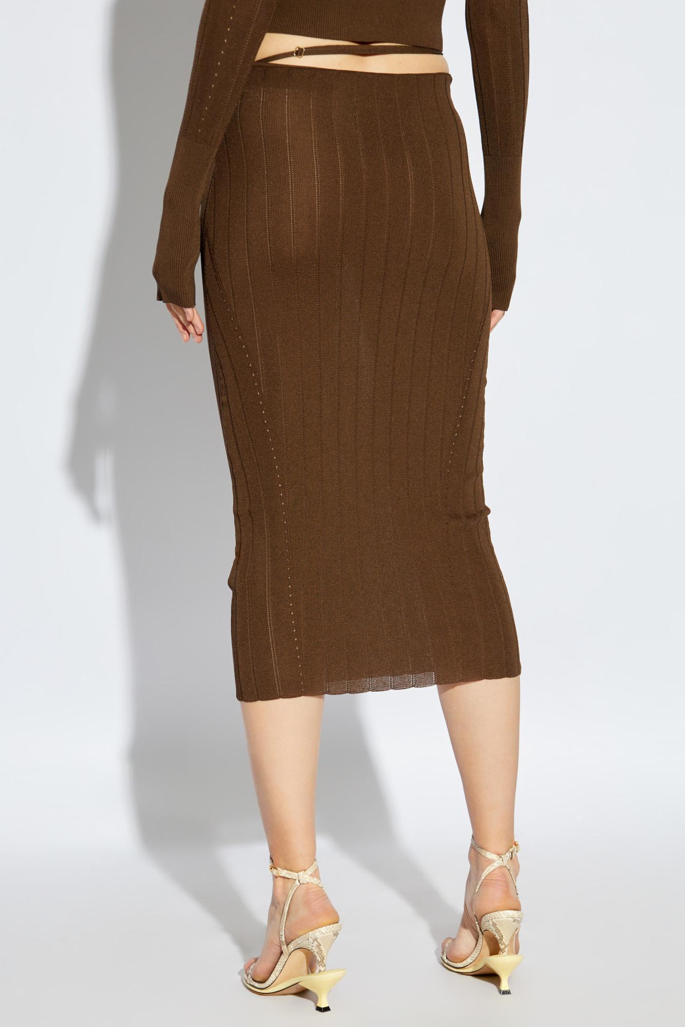 Jacquemus La Jupe Pralù Scallop Hem Midi Skirt In Brown