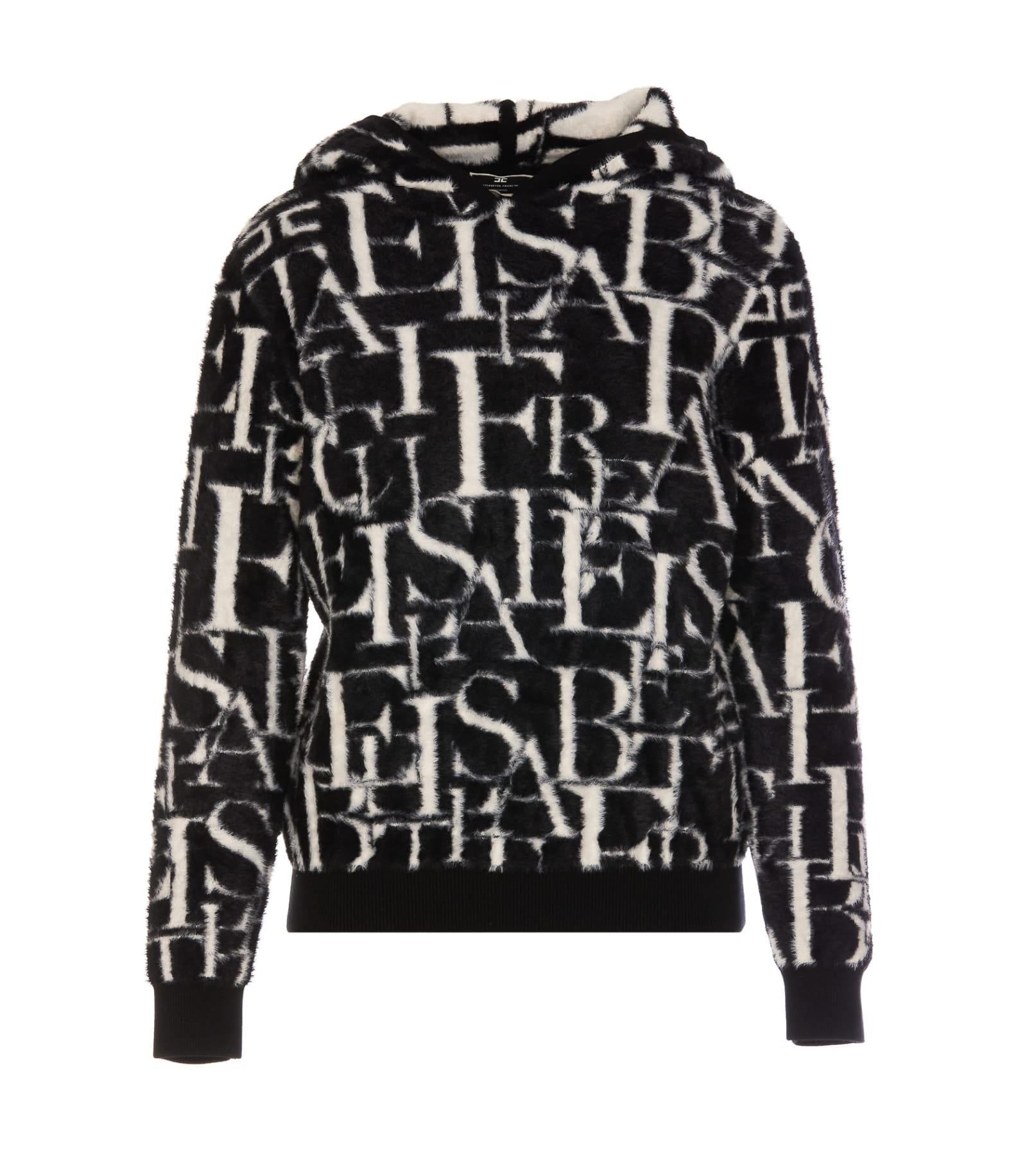 Elisabetta Franchi Knitted Hoodie Lettering Print