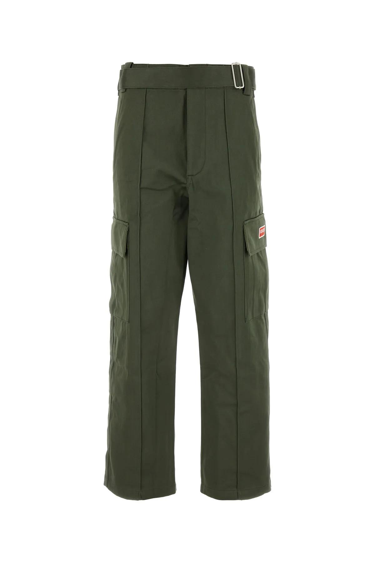 Shop Kenzo Dark Green Cotton Cargo Pant In Verde