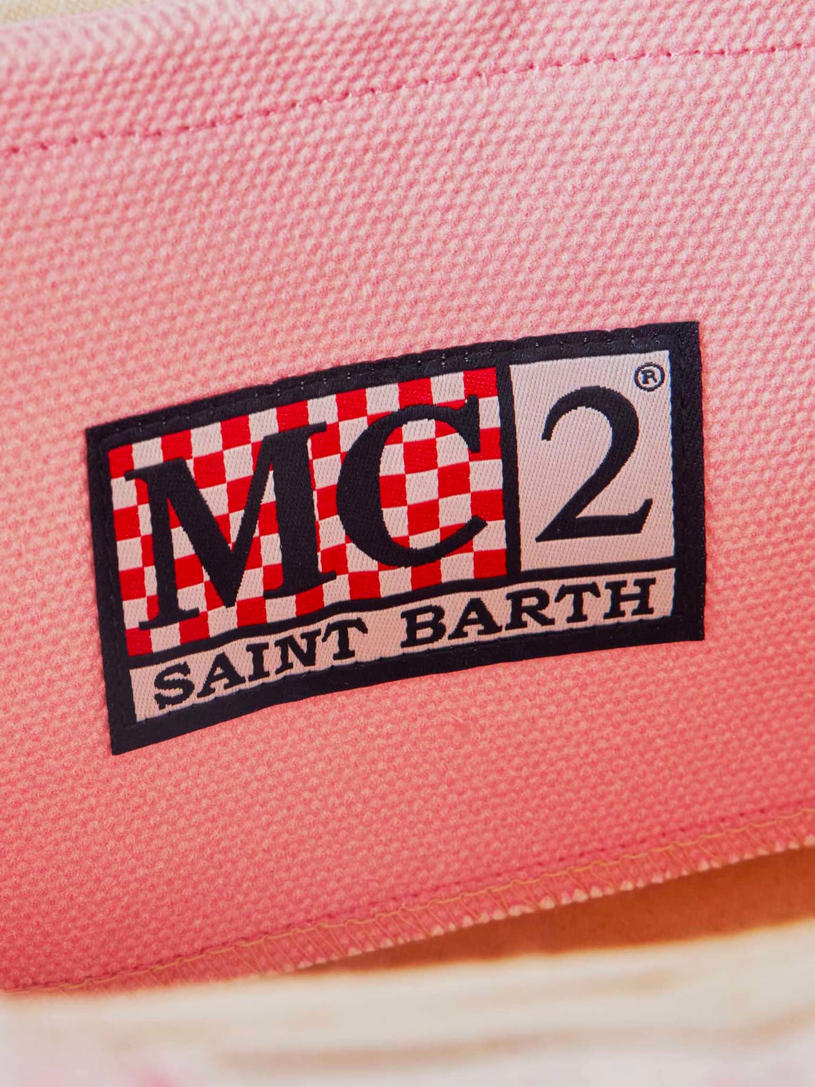 Shop Mc2 Saint Barth Colette Pink Cotton Canvas Handbag With Fiorucci Angels Print Fiorucci Special Edition