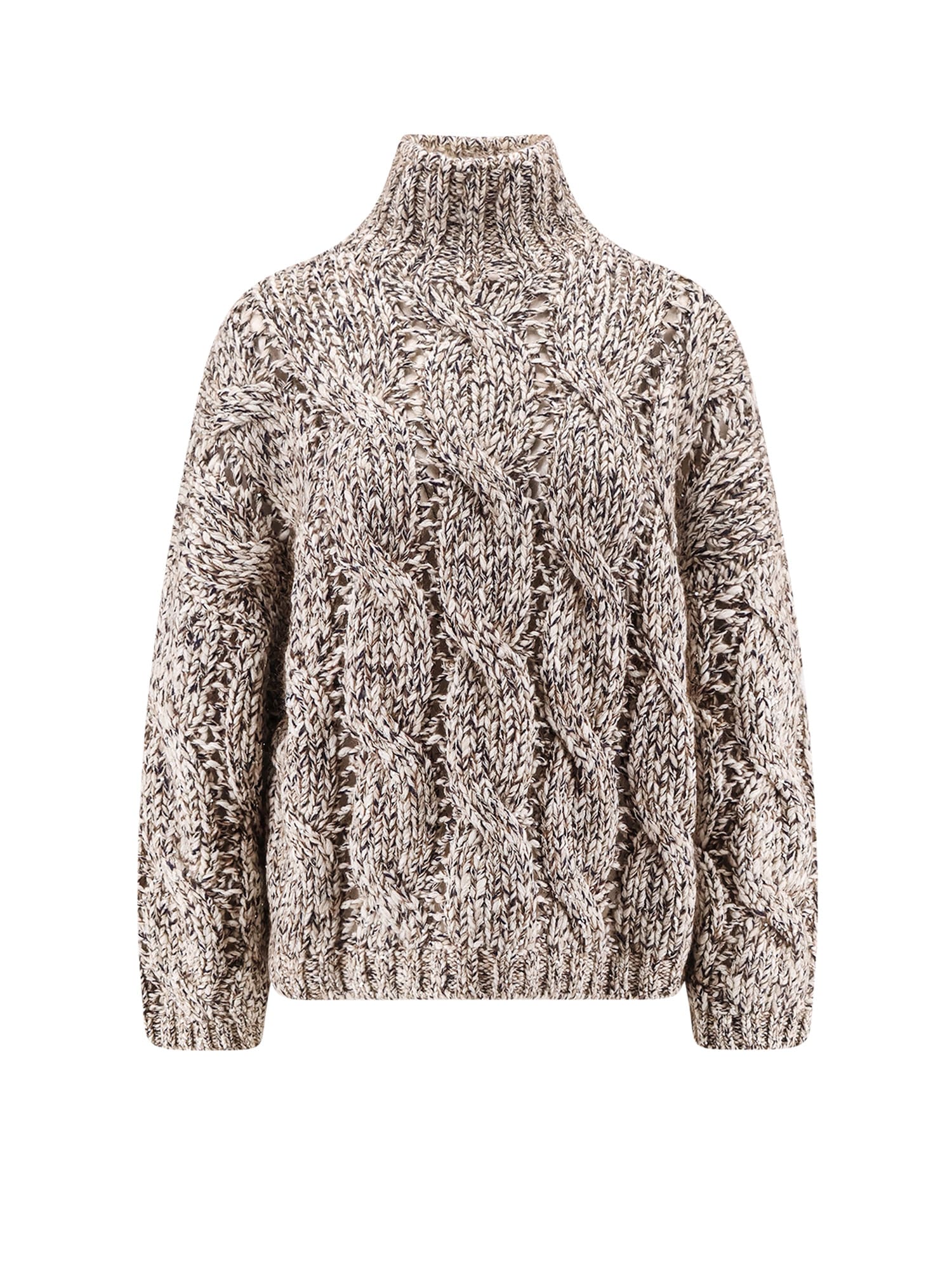 Brunello Cucinelli Wool And Cashmere Sweater With Sequins In Neutral