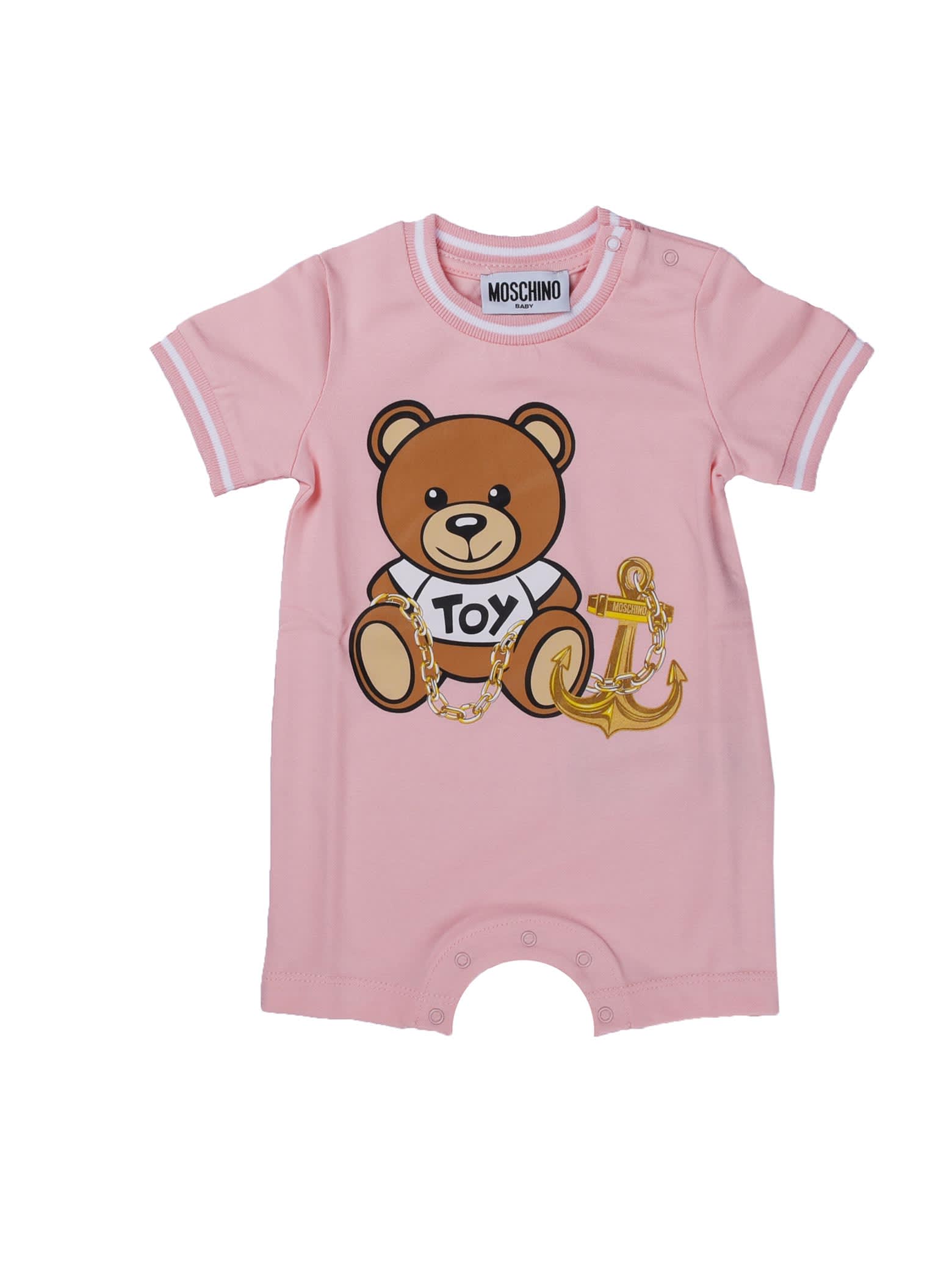 Moschino Pink Short Sleeve Jumpsuit With Bear Print