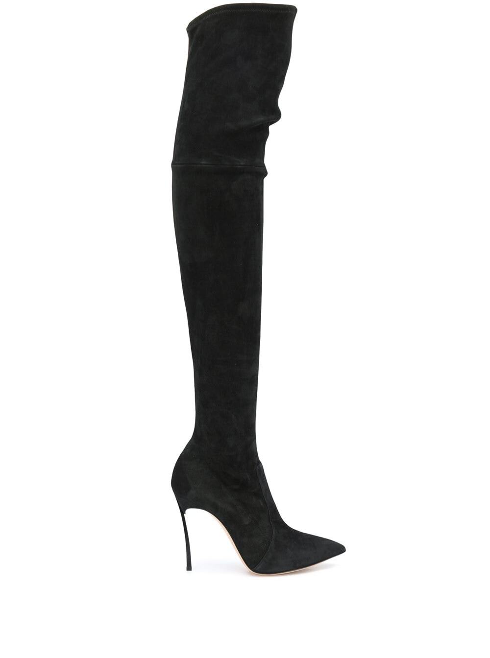 Cuissardes Black Suede Boots With Blade Heel Casadei Woman