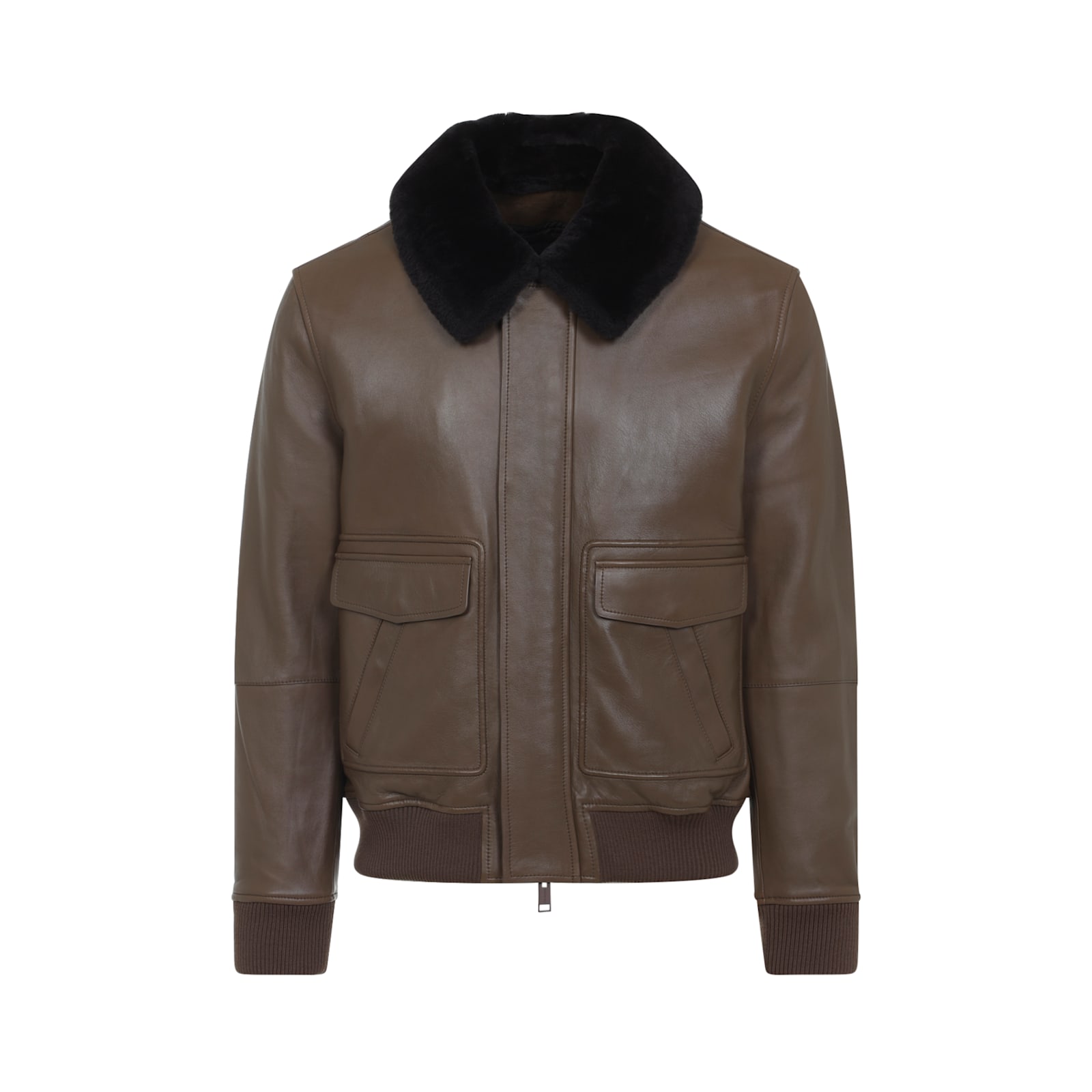 Yves Salomon Lamb Leather Jacket With Black Fur Collar And Flap Pockets In Multi