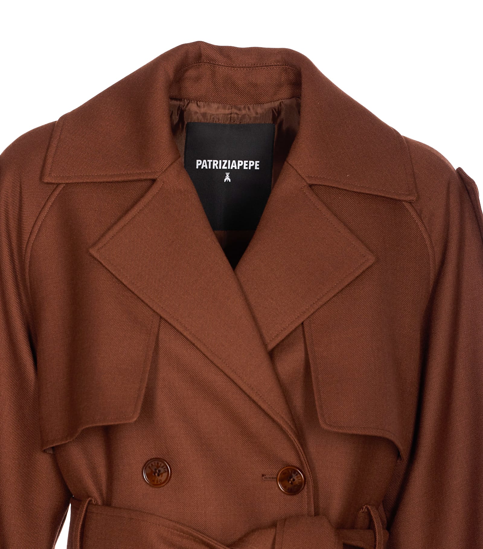 Patrizia Pepe Brown Wool Blend Trench Coat With Belted Waist In Brown