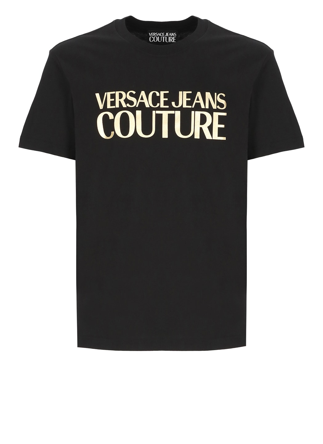 Versace Jeans Couture Cotton T-shirt With Metallic Gold Logo In Black