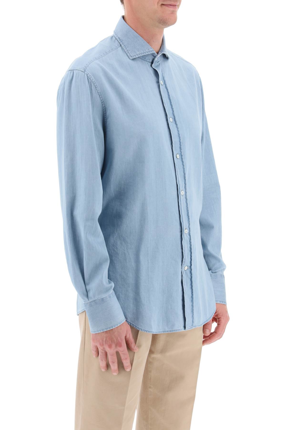 Shop Brunello Cucinelli Chambray Shirt In Denim Chiarissimo (light Blue)