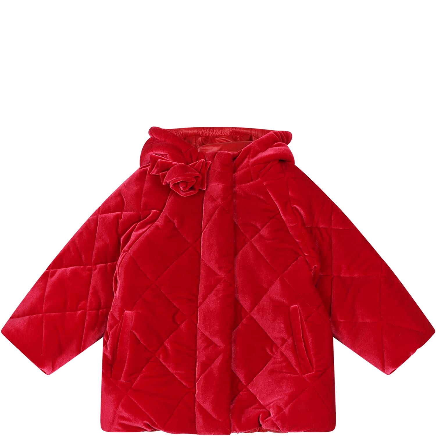 Shop Monnalisa Red Down Jacket For Baby Girl With Rose