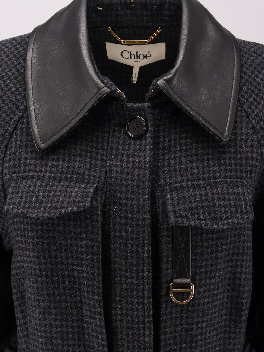 Chloé Wool Belted Jacket With Leather Collar Clothing In Blue