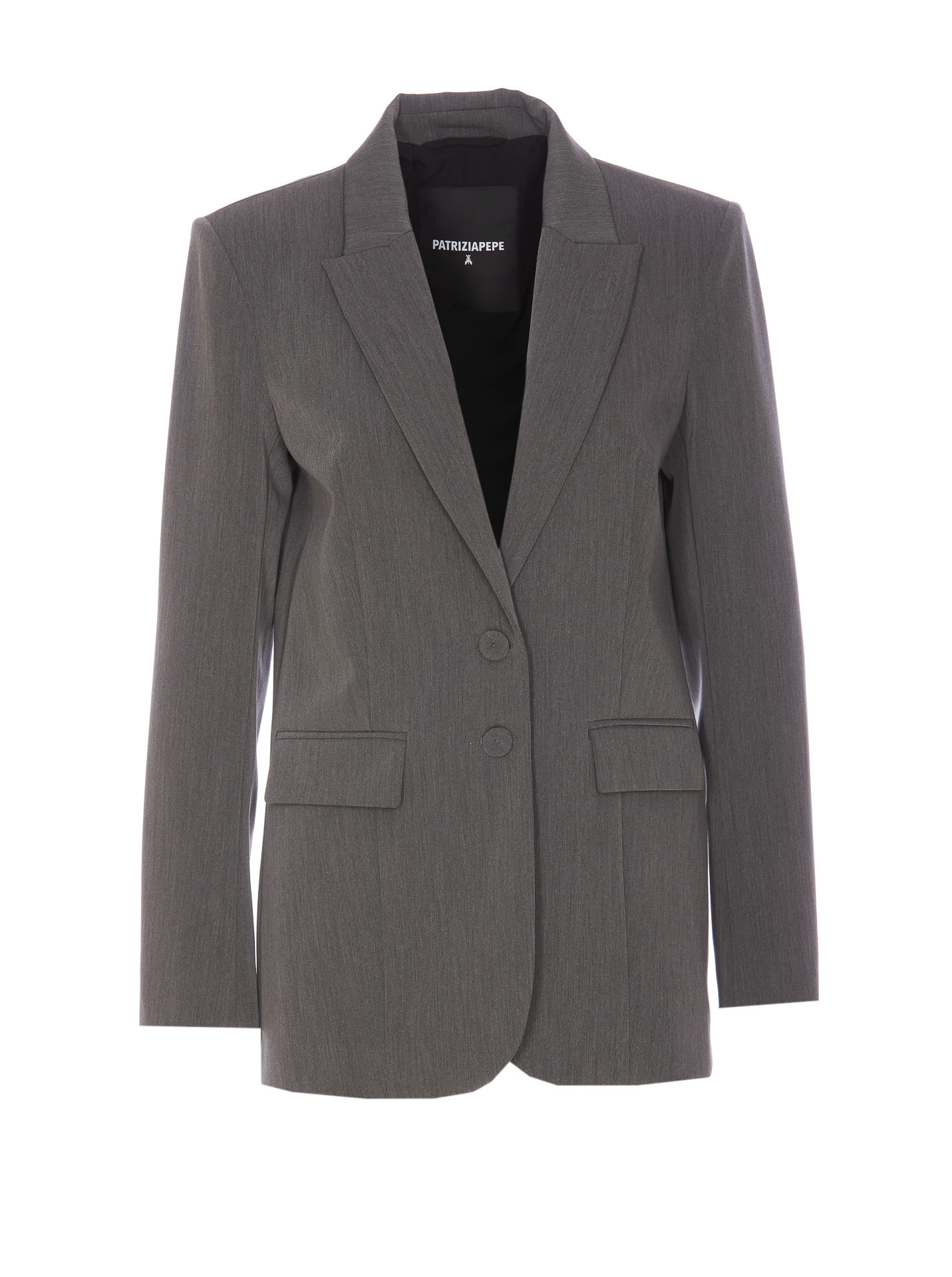 Shop Patrizia Pepe Two Buttons Essential Jacket In Grey