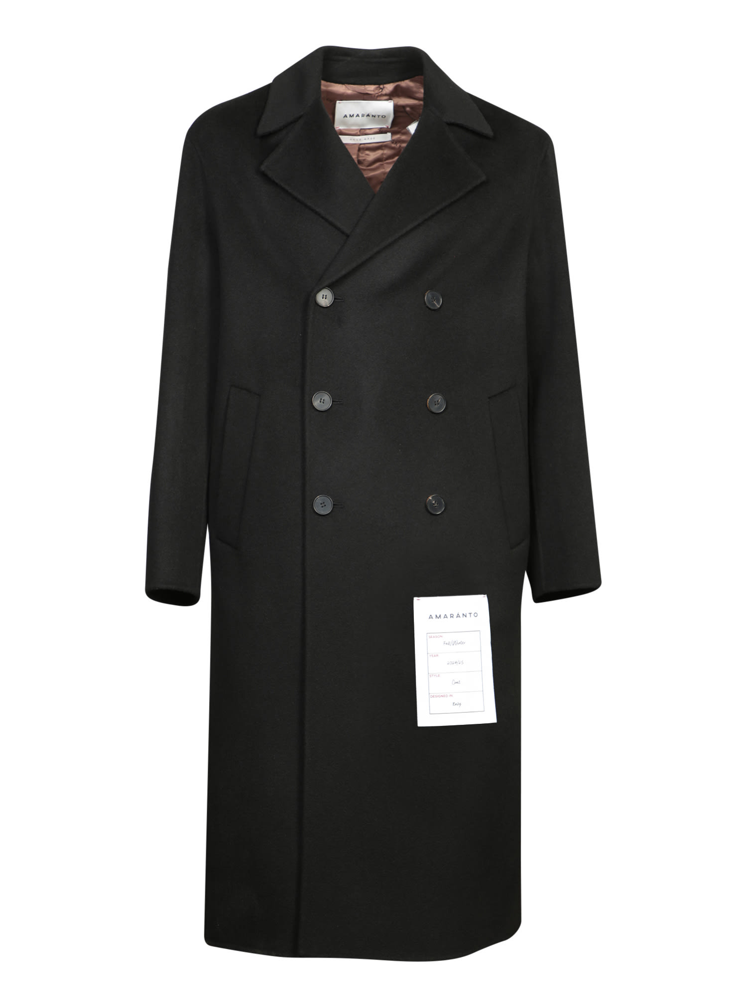 Shop Amaranto Black Double-breasted Coat