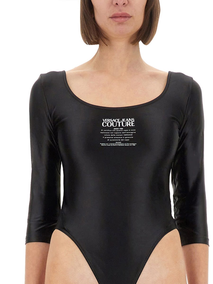 Versace Jeans Couture Slim-fit Bodysuit With Logo Print In Black