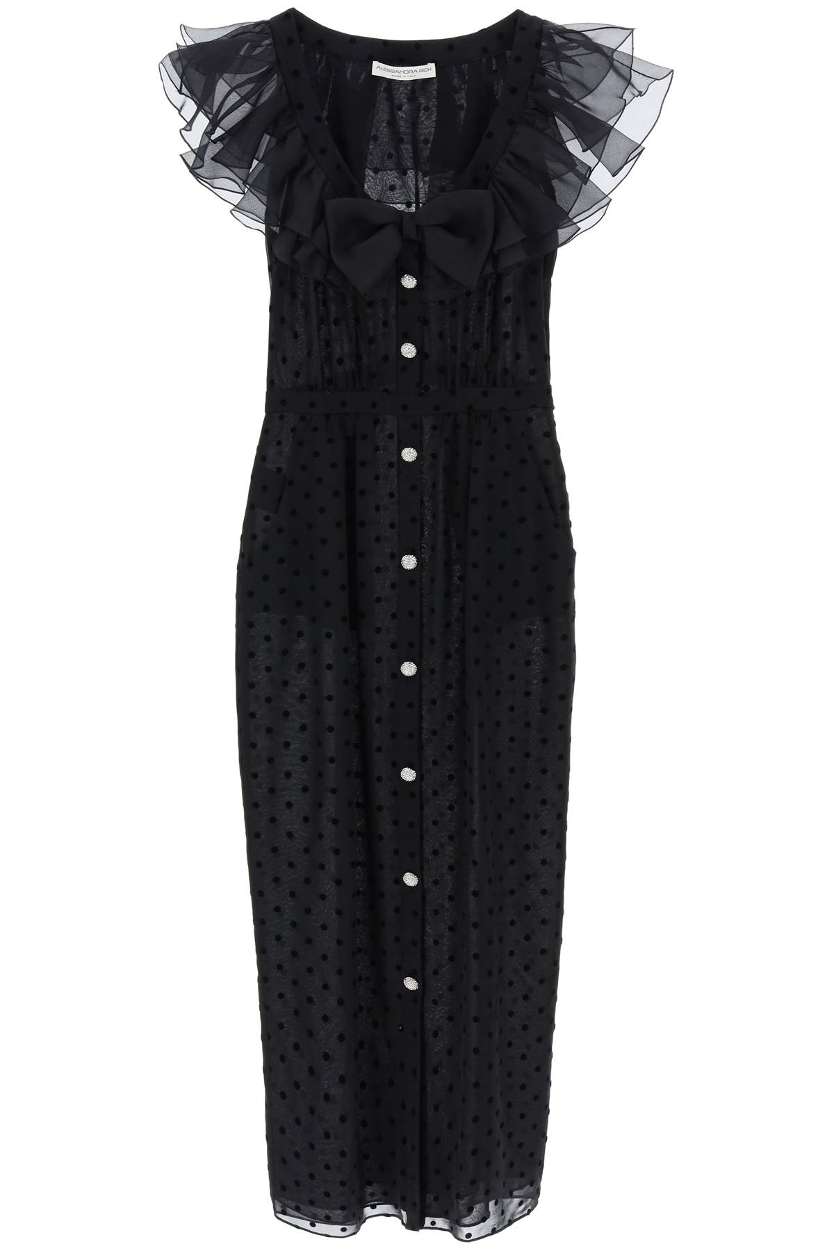 Shop Alessandra Rich Polka Dot Midi Dress In Ge In Black (black)