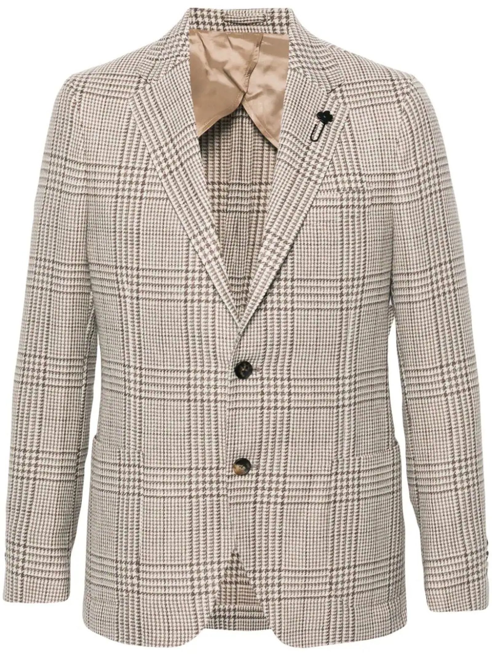 Shop Lardini Single-breasted Checked Blazer In Beige