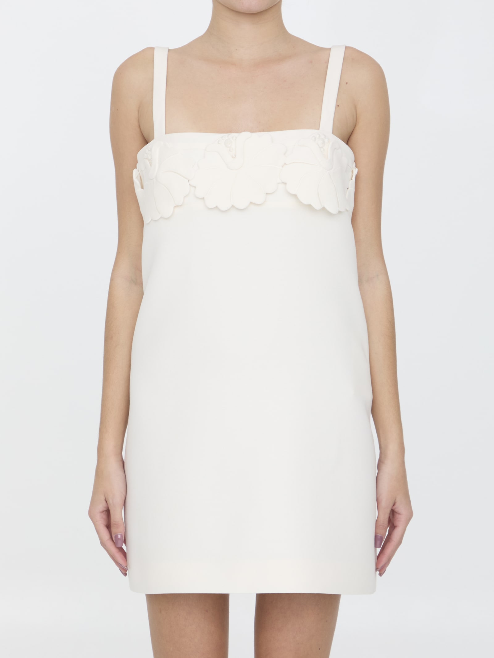 Shop Valentino Crepe Couture Short Dress In Ivory