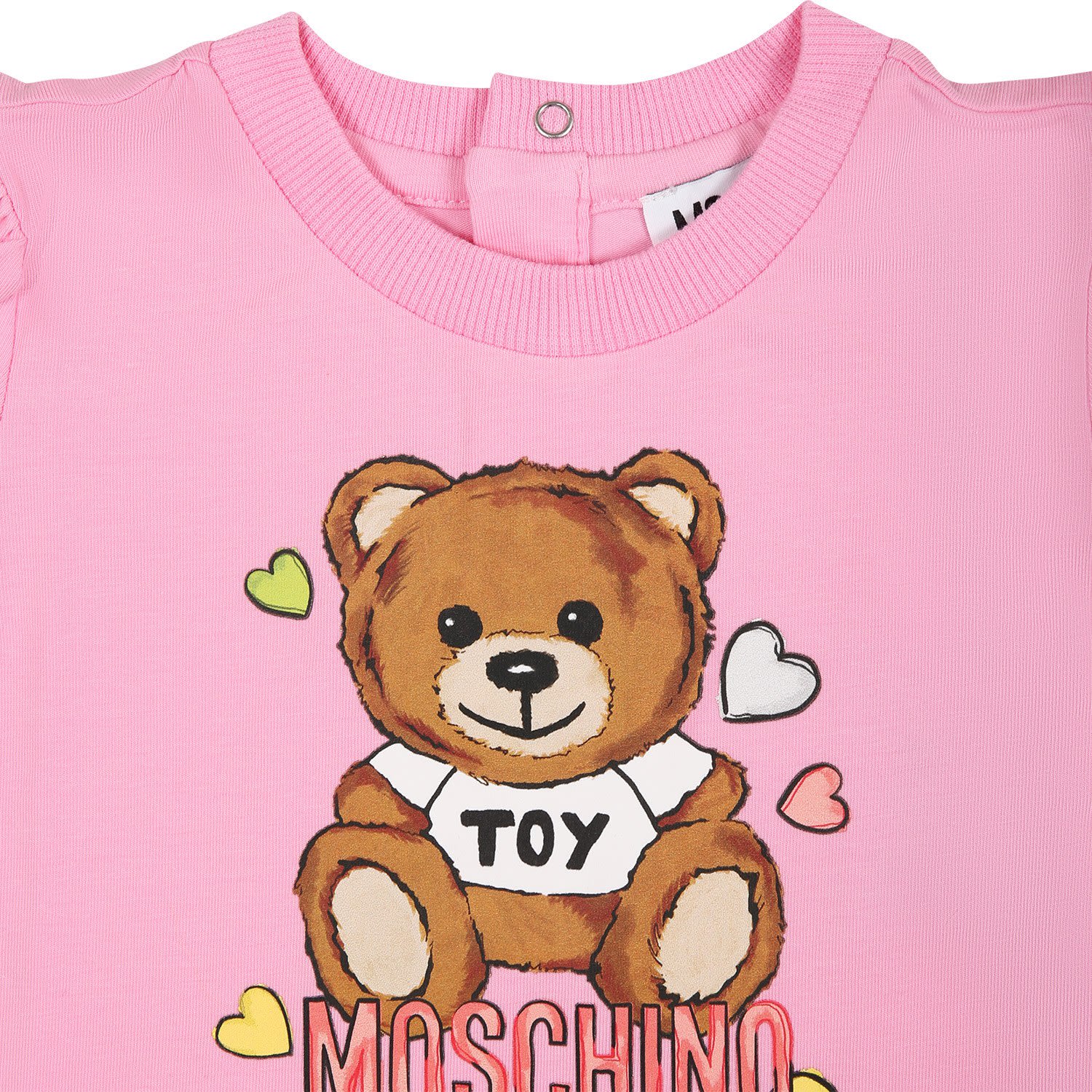 Shop Moschino Pink Dress For Baby Girl With Teddy Bear Print